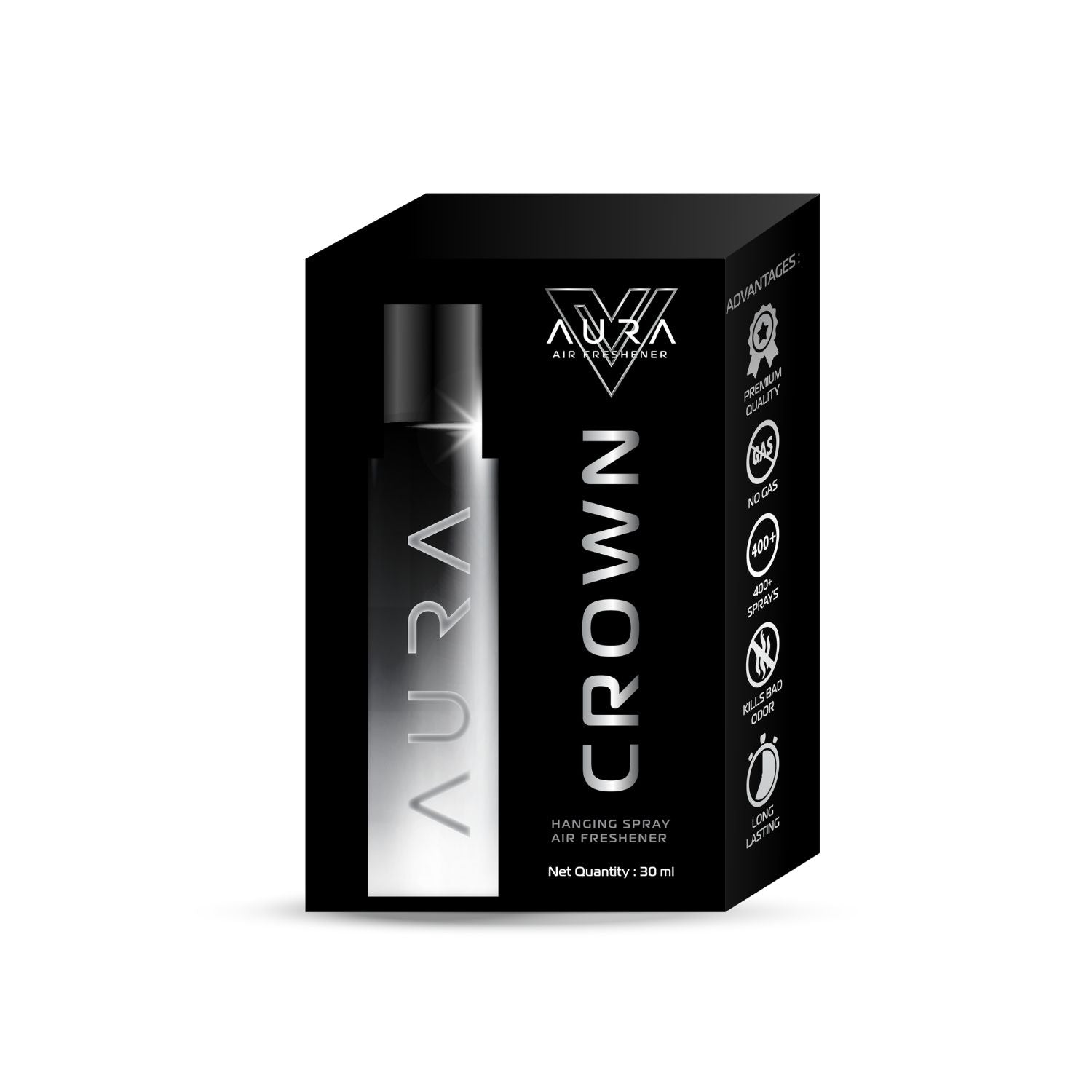 Aura Hanging Air Freshener - Crown 30 ml with 2 Hanging Boards | For Cars, Home, Living Spaces, Office, Closets, Bathrooms | 400 + Sprays
