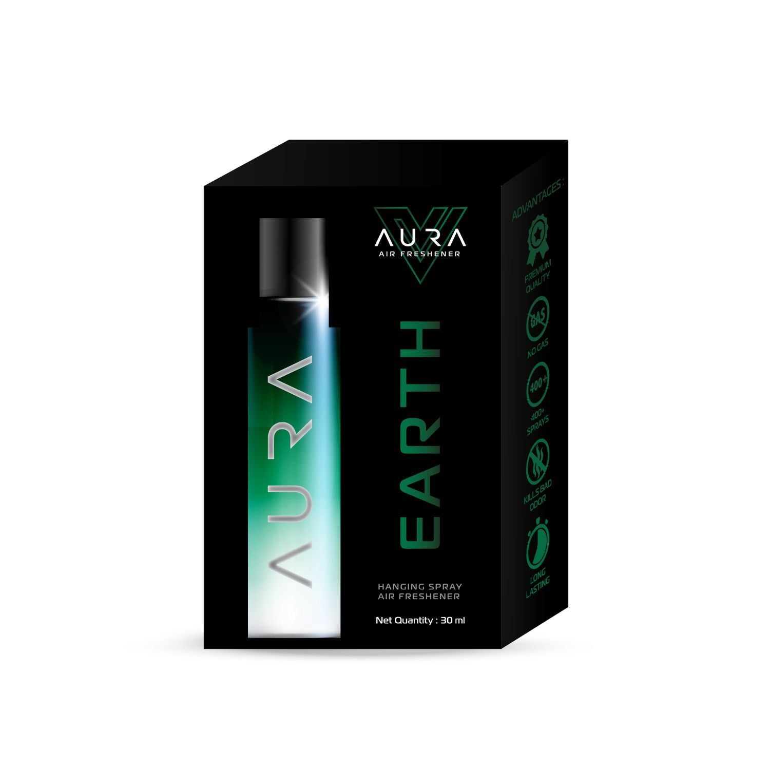 Aura Hanging Air Freshener - Earth 30 ml with 2 Hanging Boards | For Cars, Home, Living Spaces, Office, Closets, Bathrooms | 400 + Sprays
