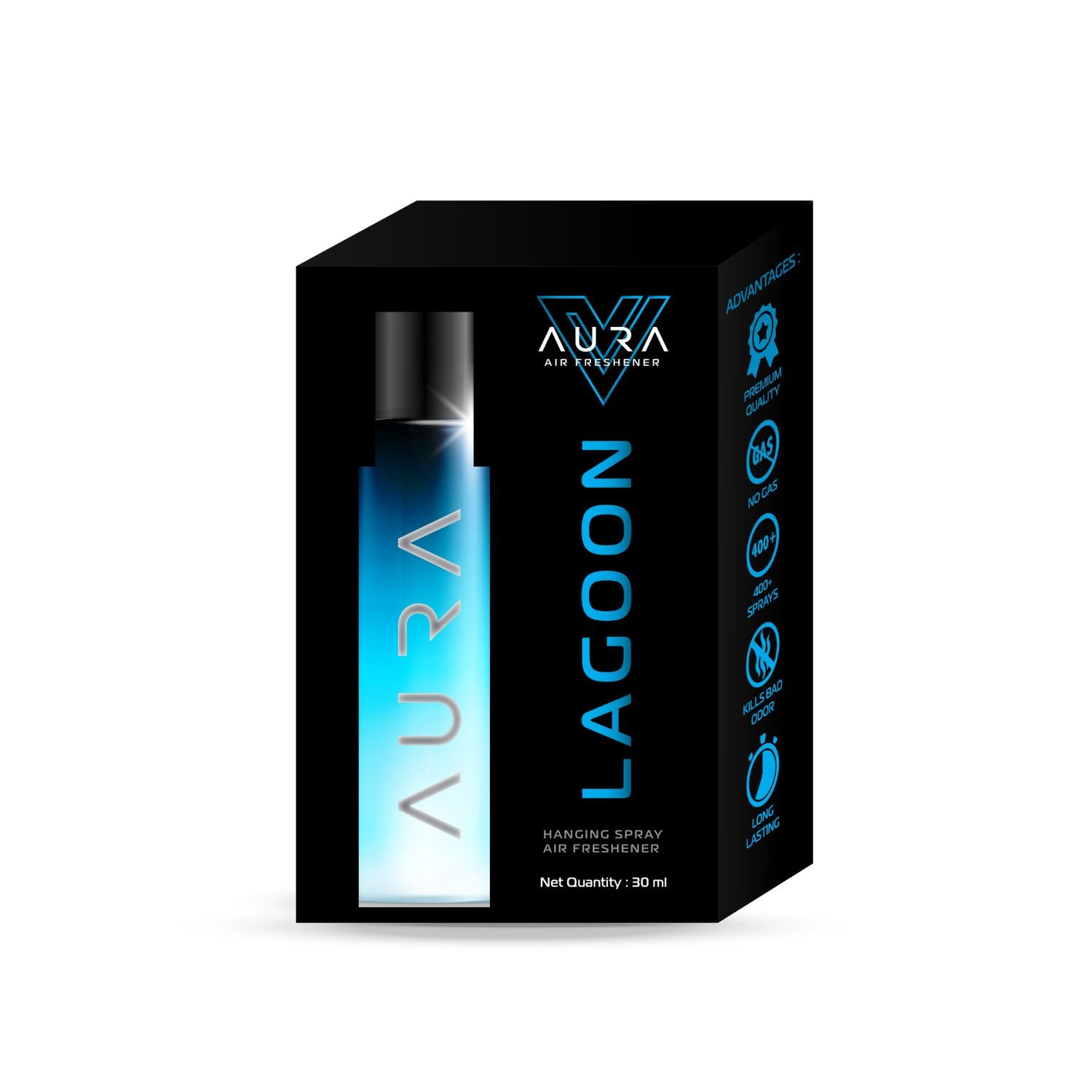 Aura Hanging Air Freshener - Lagoon 30 ml with 2 Hanging Boards | For Cars, Home,  Living Spaces, Office, Closets, Bathrooms | 400 + Sprays