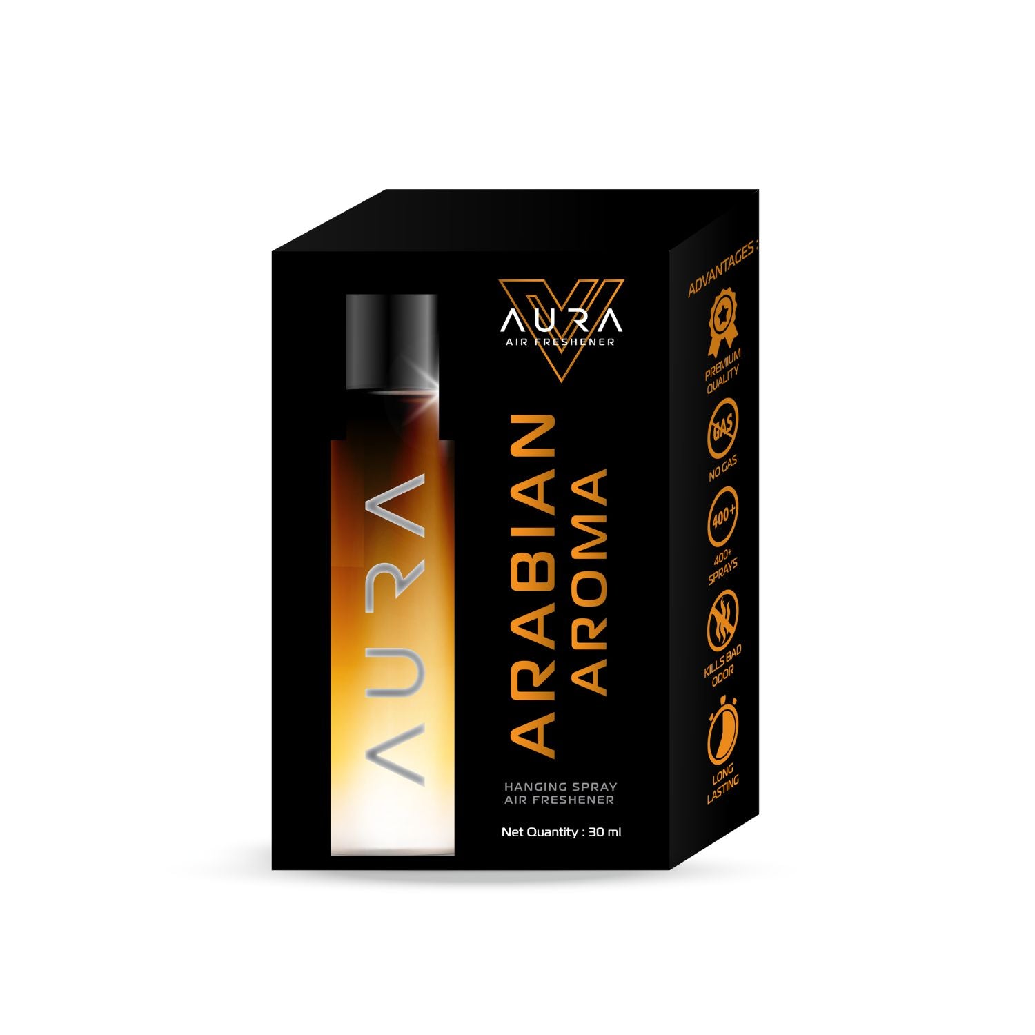 Aura Hanging Air Freshener - Arabian Aroma 30ml with 2 Hanging Boards | For Cars, Home, Living Spaces, Office, Closets, Bathrooms | 400 + Sprays