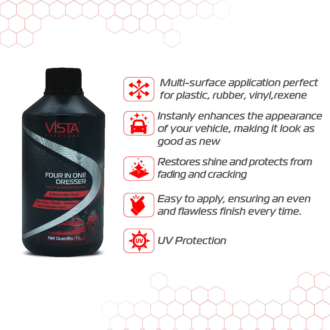 4 In 1 Dresser 1 L Multi-Surface Shiner Polish For Car, Bike, Scooter, Household & Office - Plastic, Rubber, Vinyl, Rexene, Interiors