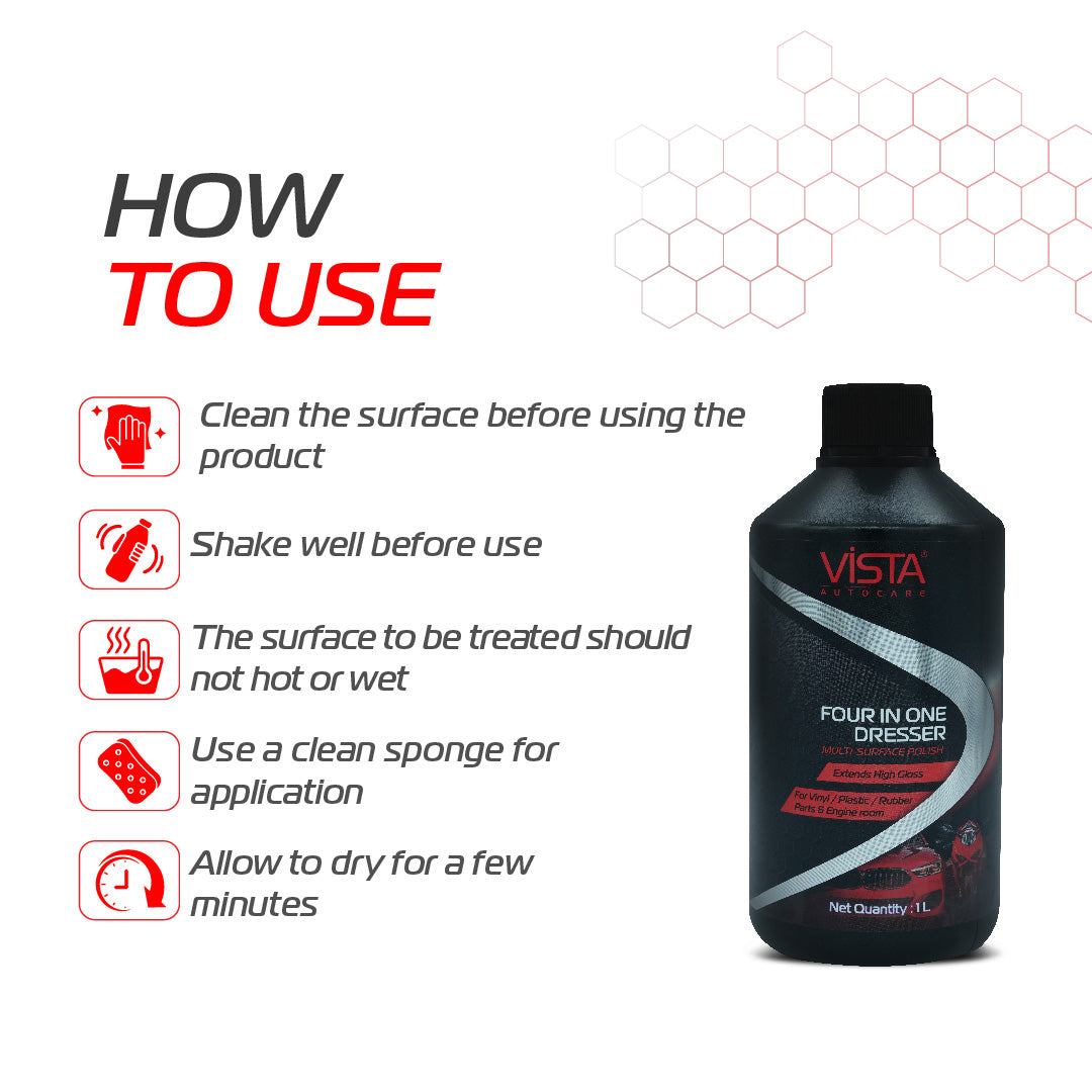 4 In 1 Dresser 1 L Multi-Surface Shiner Polish For Car, Bike, Scooter, Household & Office - Plastic, Rubber, Vinyl, Rexene, Interiors