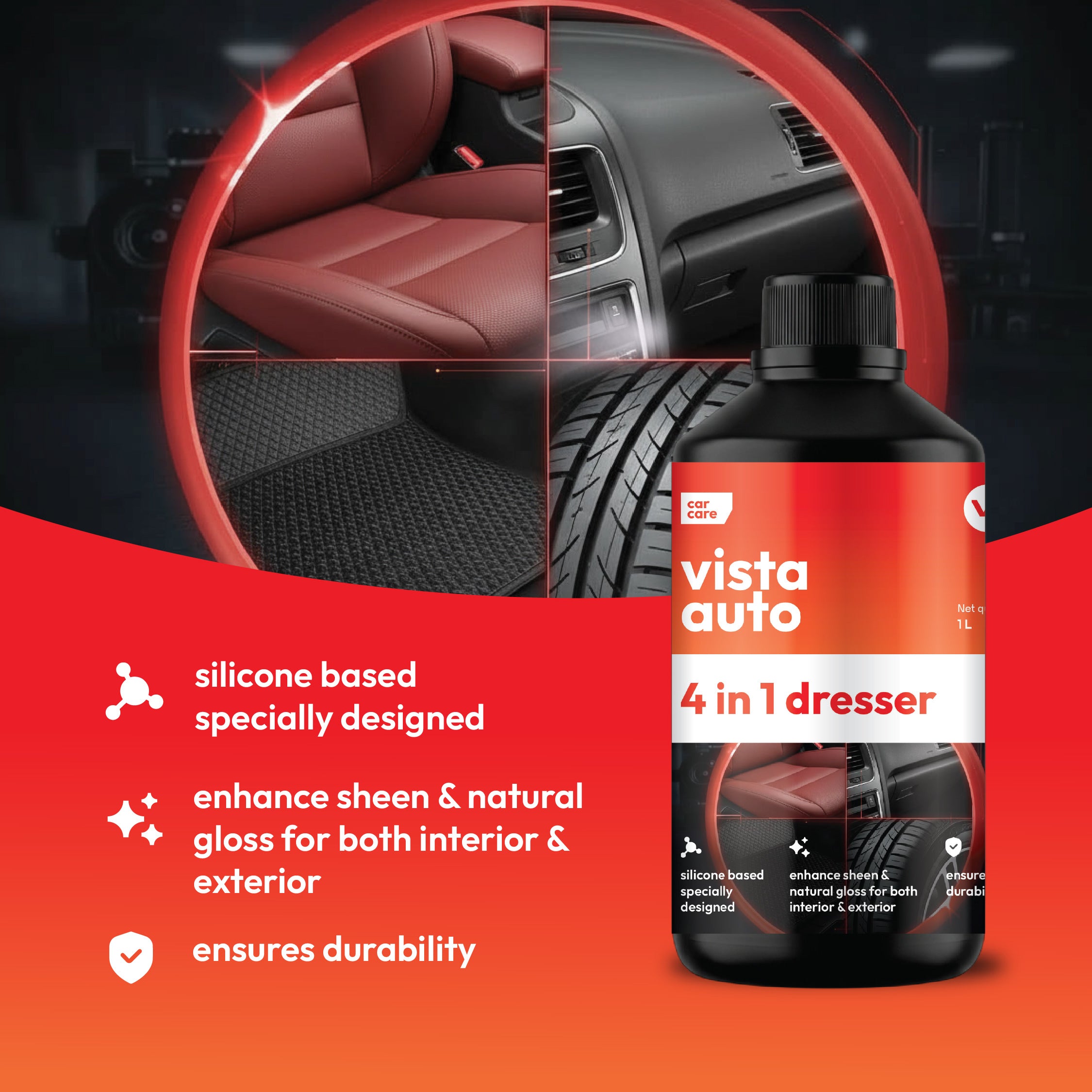 4 In 1 Dresser 1 L Multi-Surface Shiner Polish For Car, Bike, Scooter, Household & Office - Plastic, Rubber, Vinyl, Rexene, Interiors