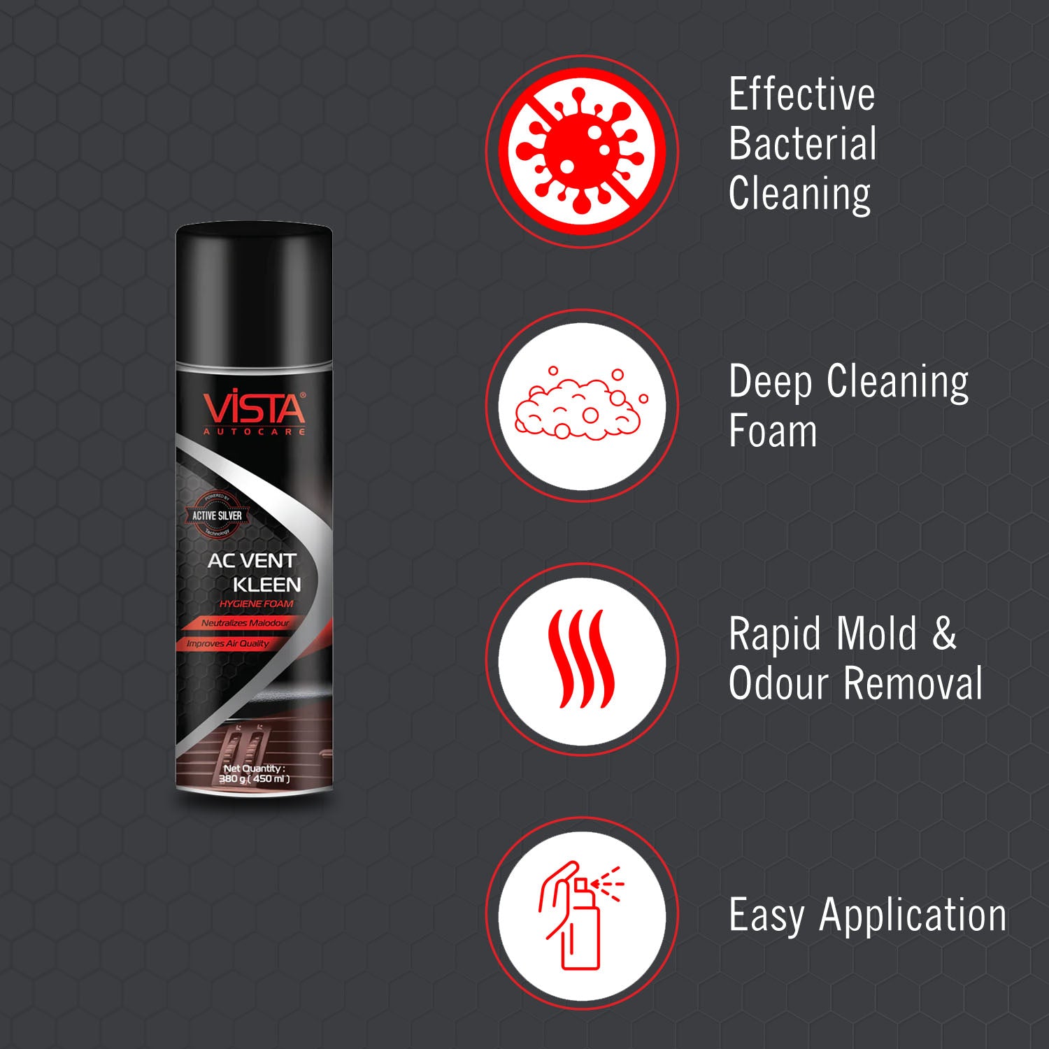 AC Vent Kleen - 380g | Hygiene Foam Spray with Extension Tube