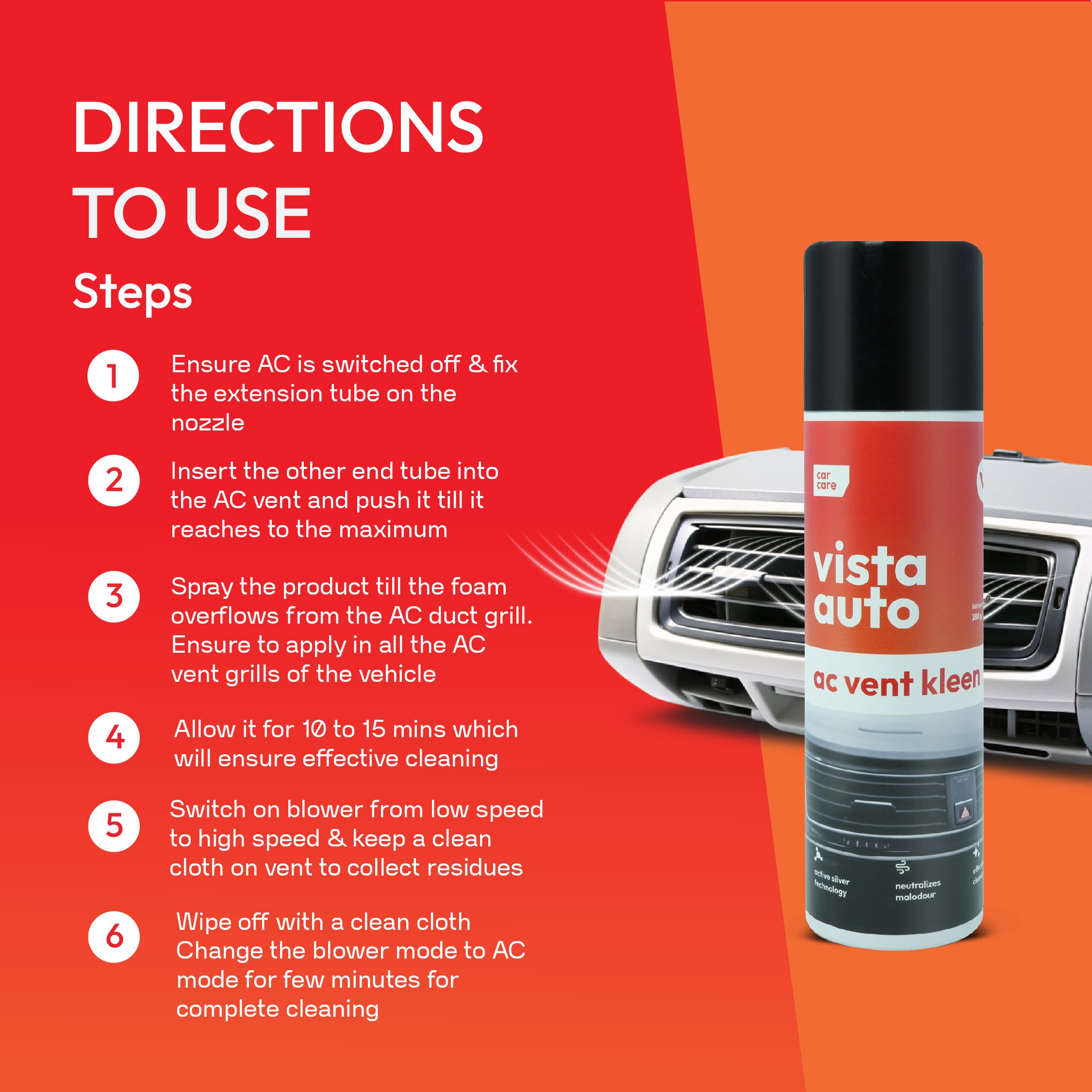 AC Vent Kleen - 380g | Hygiene Foam Spray with Extension Tube