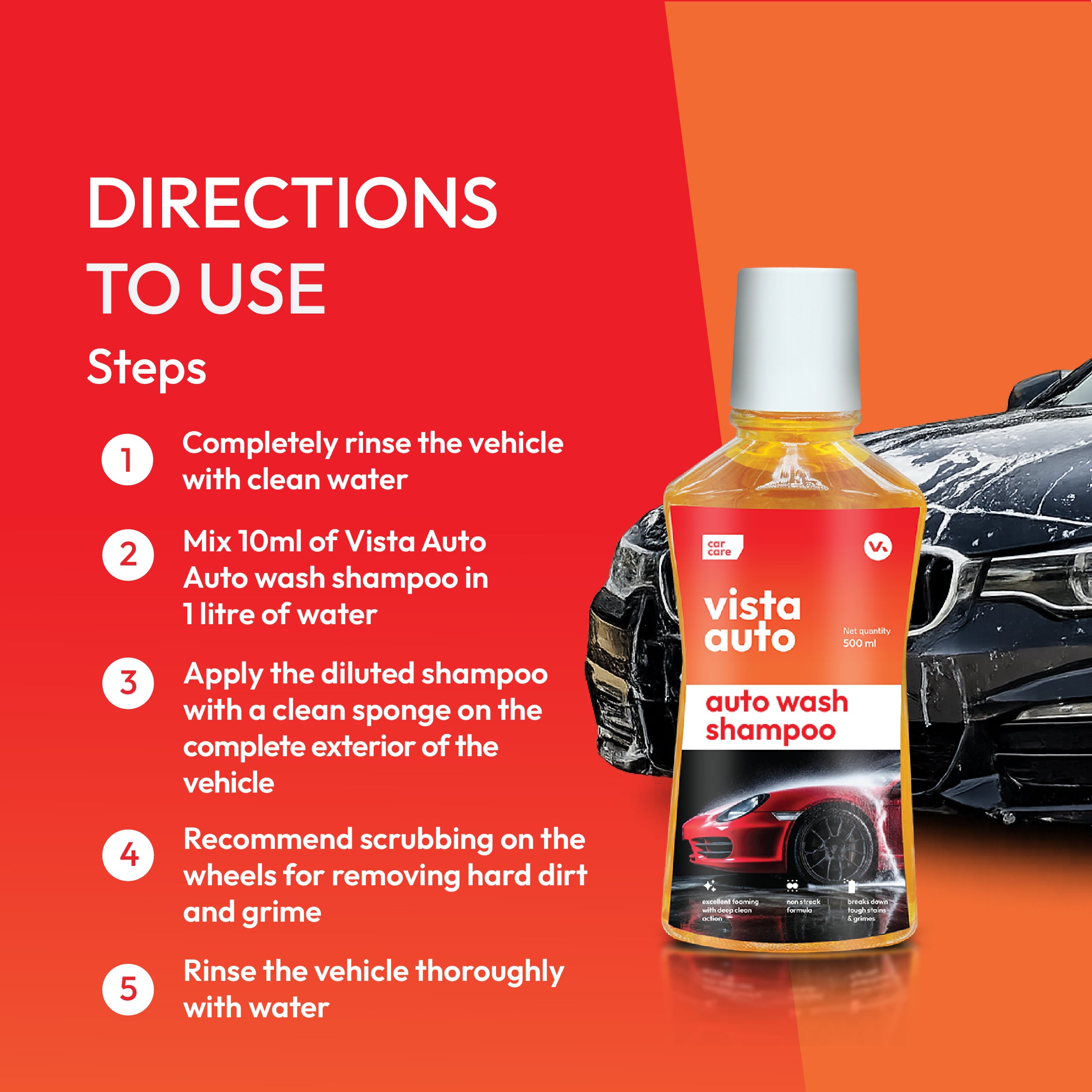 Auto Wash Shampoo 500 ml - pH Balance Formula, For Car And Bike