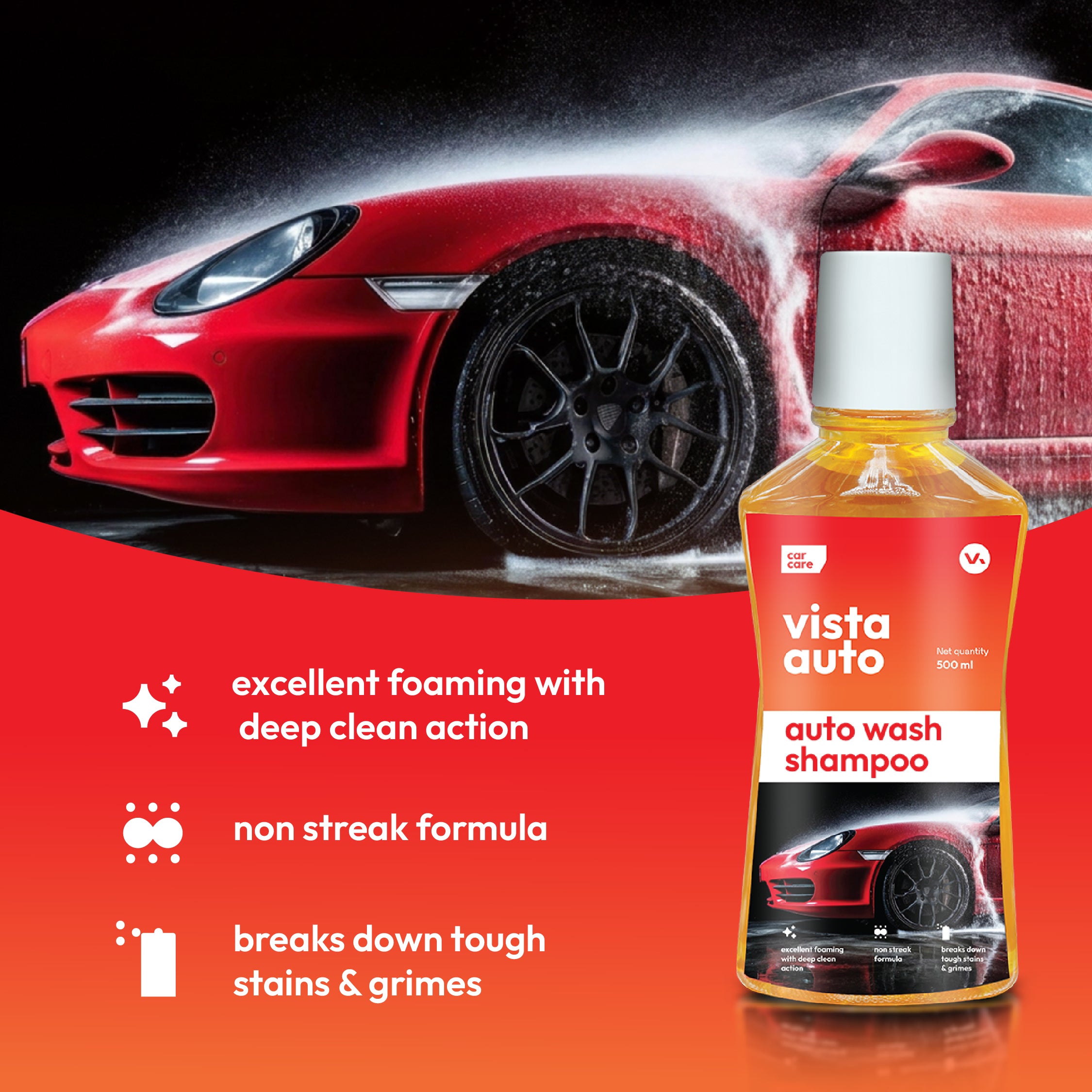 Auto Wash Shampoo 500 ml - pH Balance Formula, For Car And Bike
