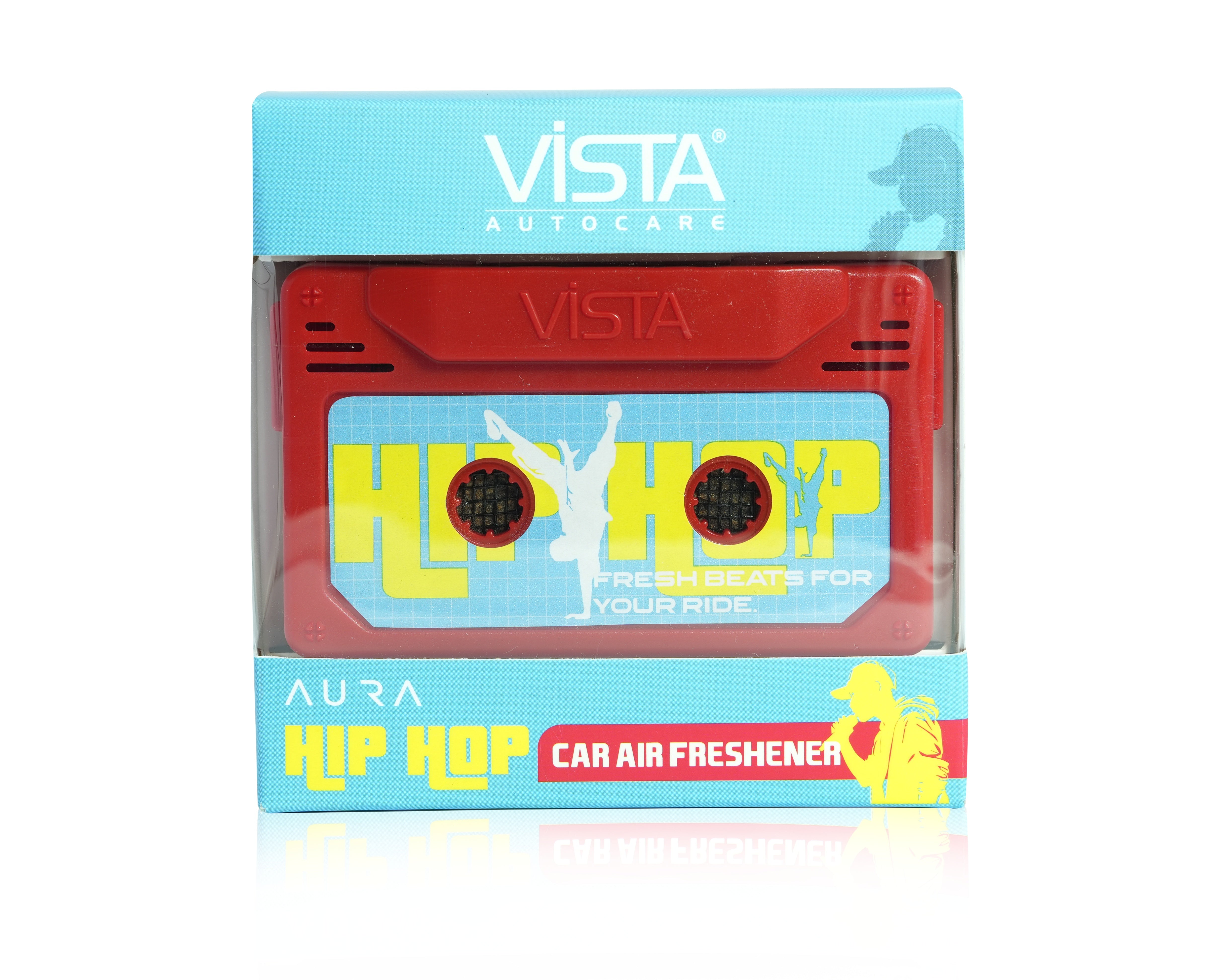 Aura Hip Hop Car Air Freshener – Cassette Style Dashboard Perfume | Long-Lasting Wooden Block Car Fragrance | Fresh Urban Vibe - 26g