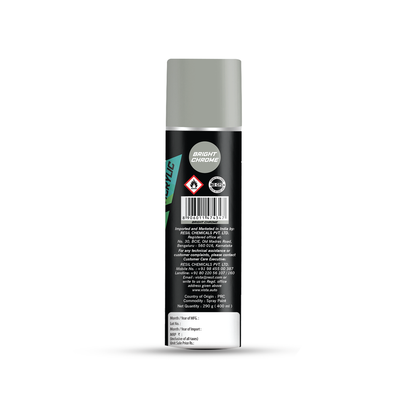 Spray Paint Bright Chrome 400 ml (290 g) | Quick Drying with Gloss finish for Metal, Wood, Walls | Acrylic SprayPaints