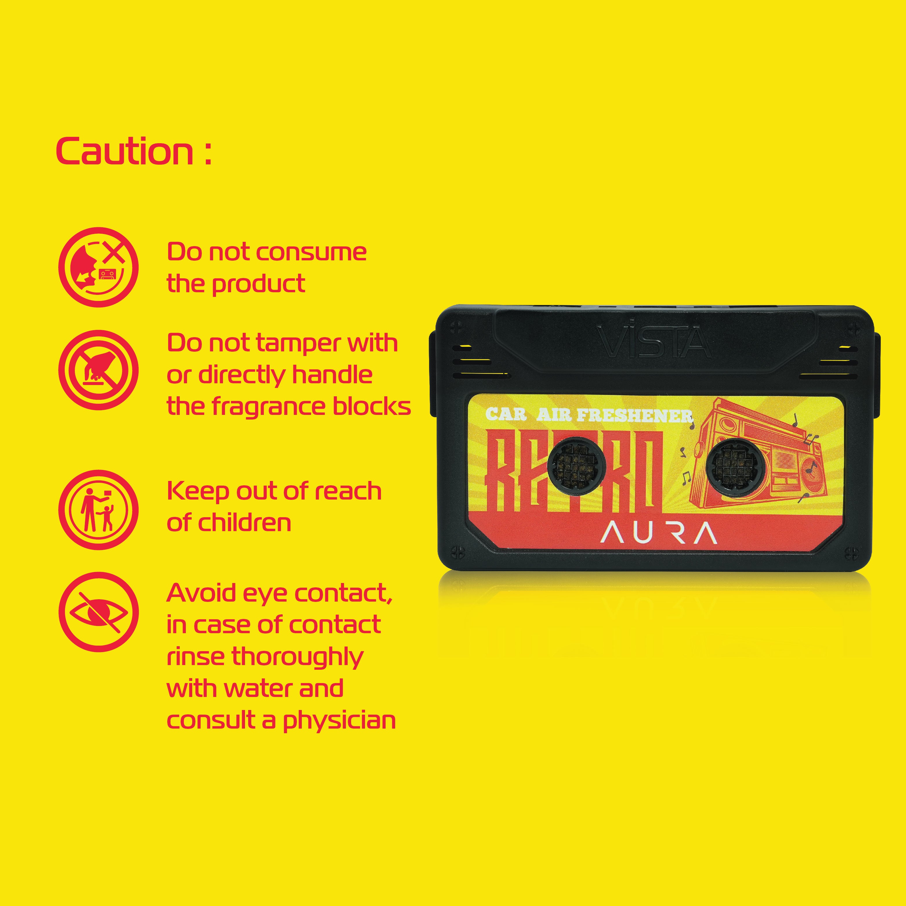 Aura Retro Car Air Freshener – Classic Oudh Cassette Style Dashboard Perfume | Long-Lasting Wooden Block Car Fragrance | Nostalgic Freshness - 26g
