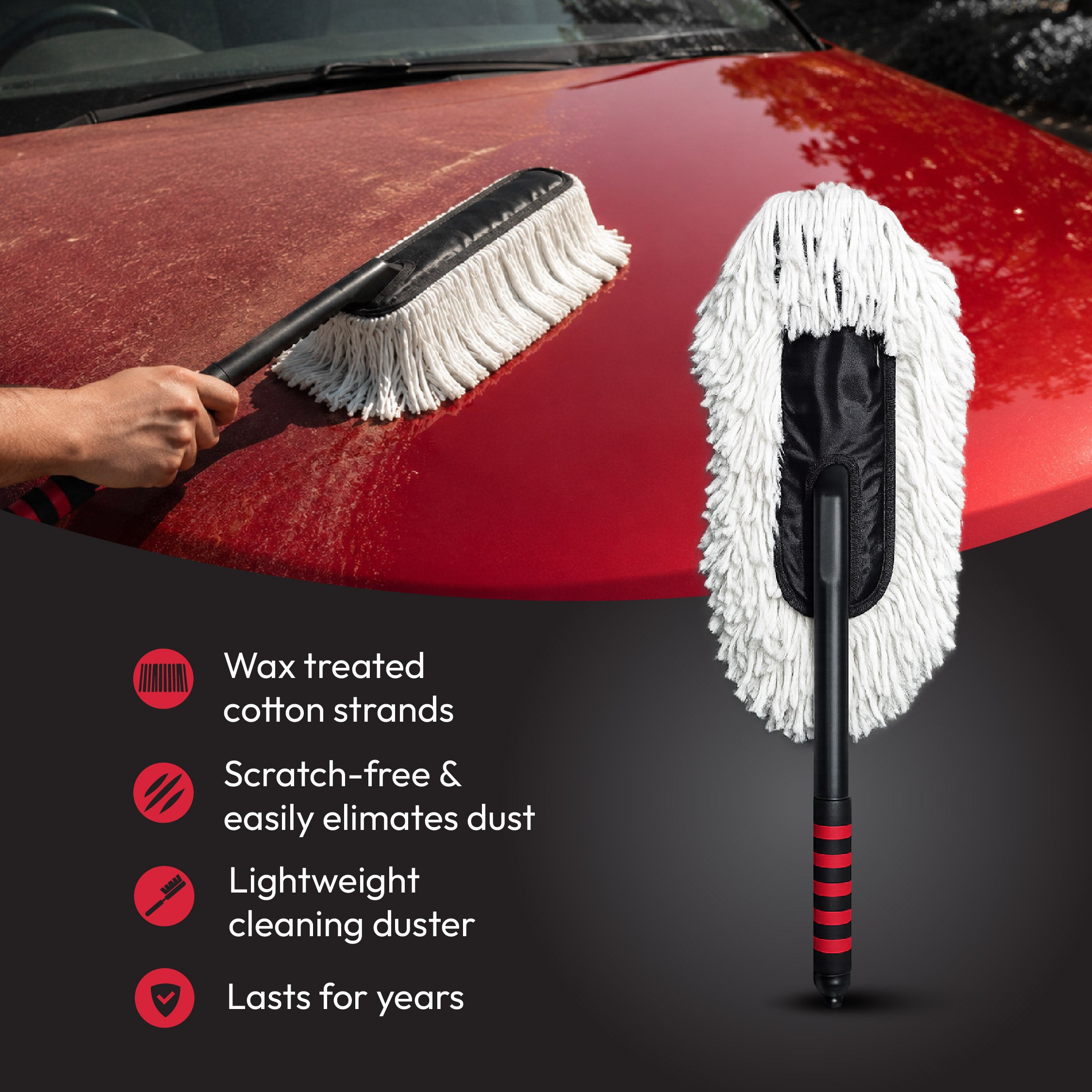 Vista Auto Dust-Off Shine Car Duster | Wax-Treated Cotton Strands For Cars, Bikes, Home & Office