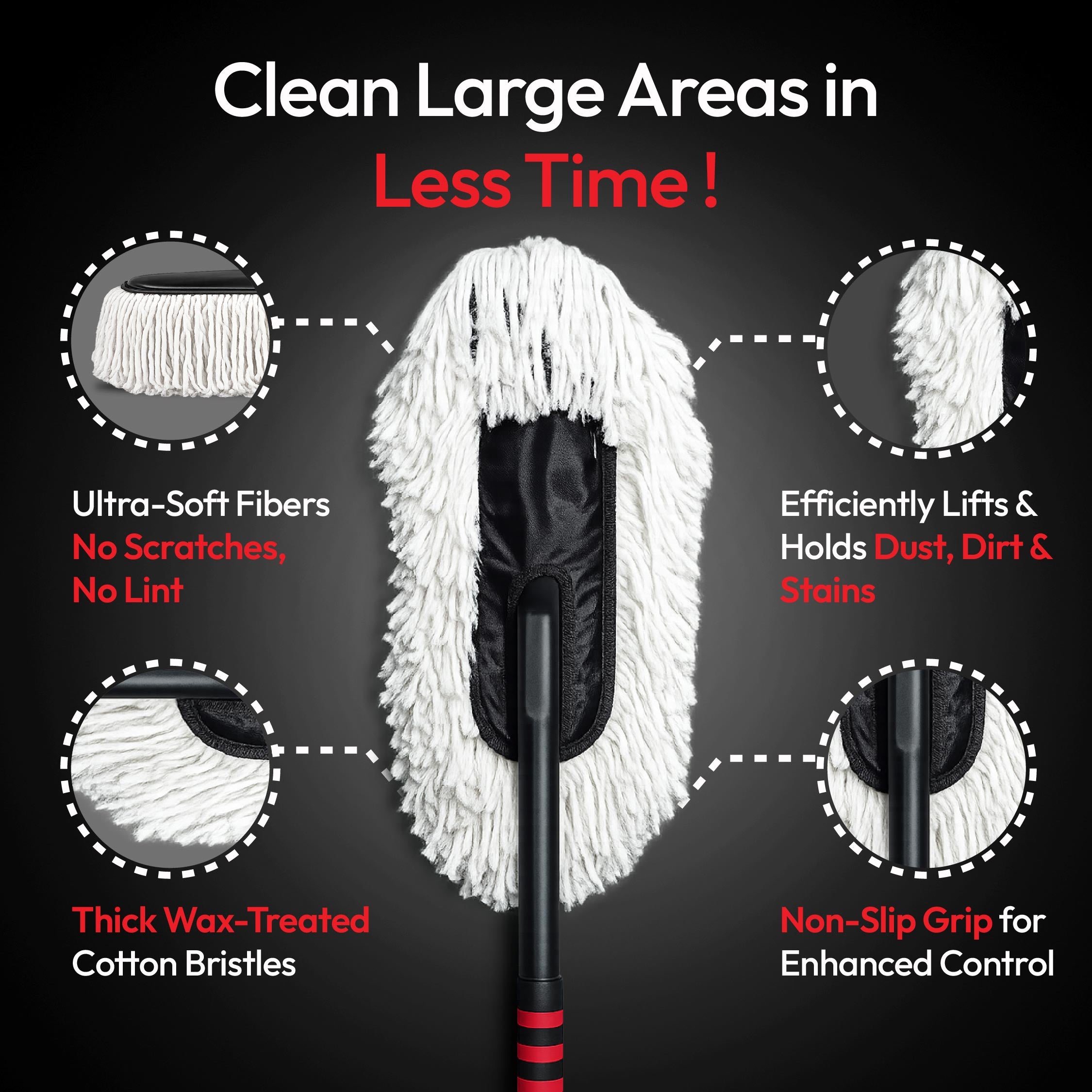 Vista Auto Dust-Off Shine Car Duster | Wax-Treated Cotton Strands For Cars, Bikes, Home & Office