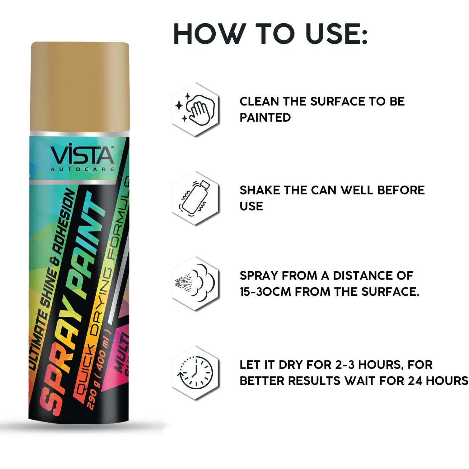 Spray Paint Gold 400 ml (290 g) | Quick Drying with Gloss finish for Metal, Wood, Walls | Acrylic Spray Paints