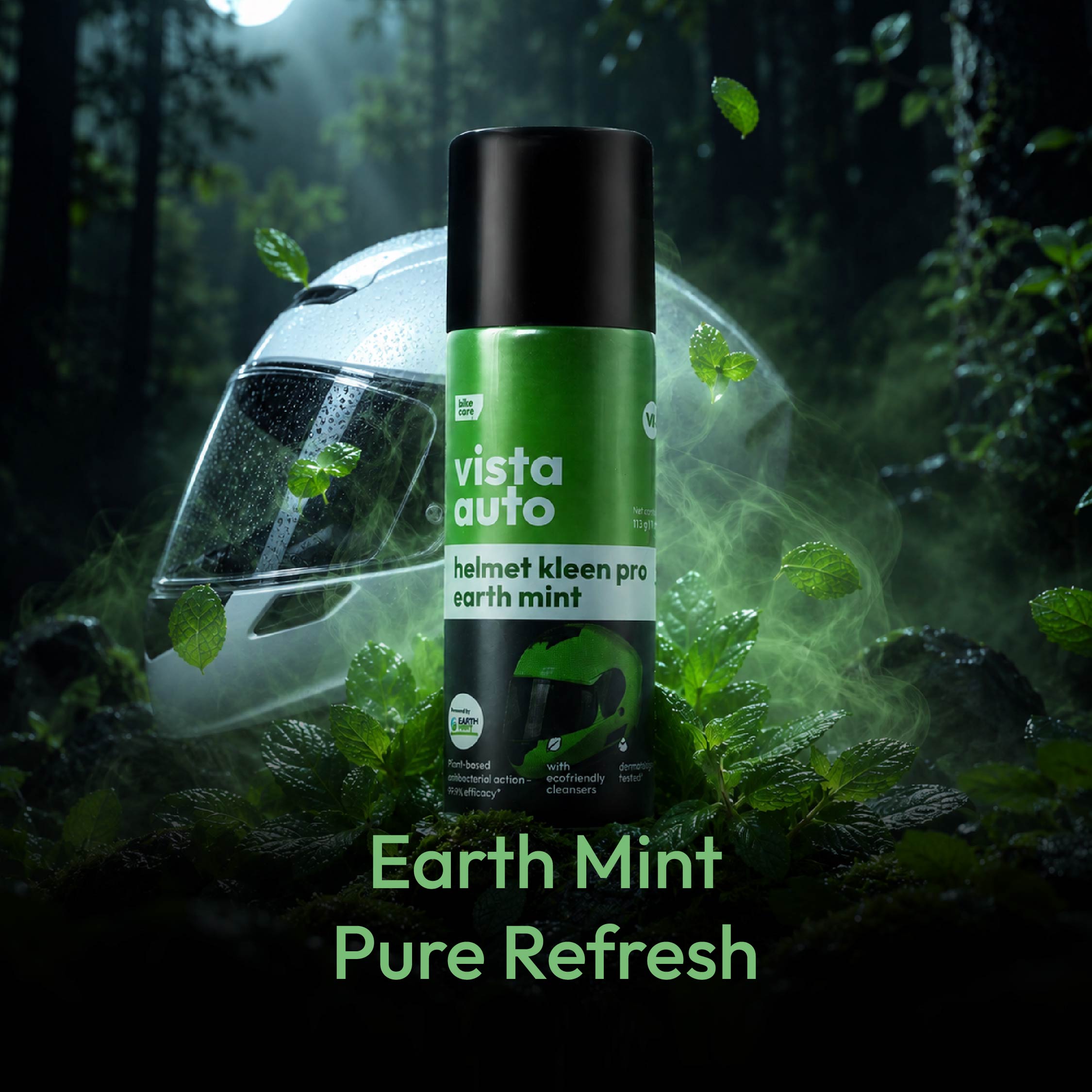Helmet Kleen Pro – Earth Mint 125 ml | Helmet Cleaner Spray for Bike Helmets | Helmet Deodorizer | Removes Sweat Smell | Antibacterial Helmet Freshener | Natural Plant-Based Formula