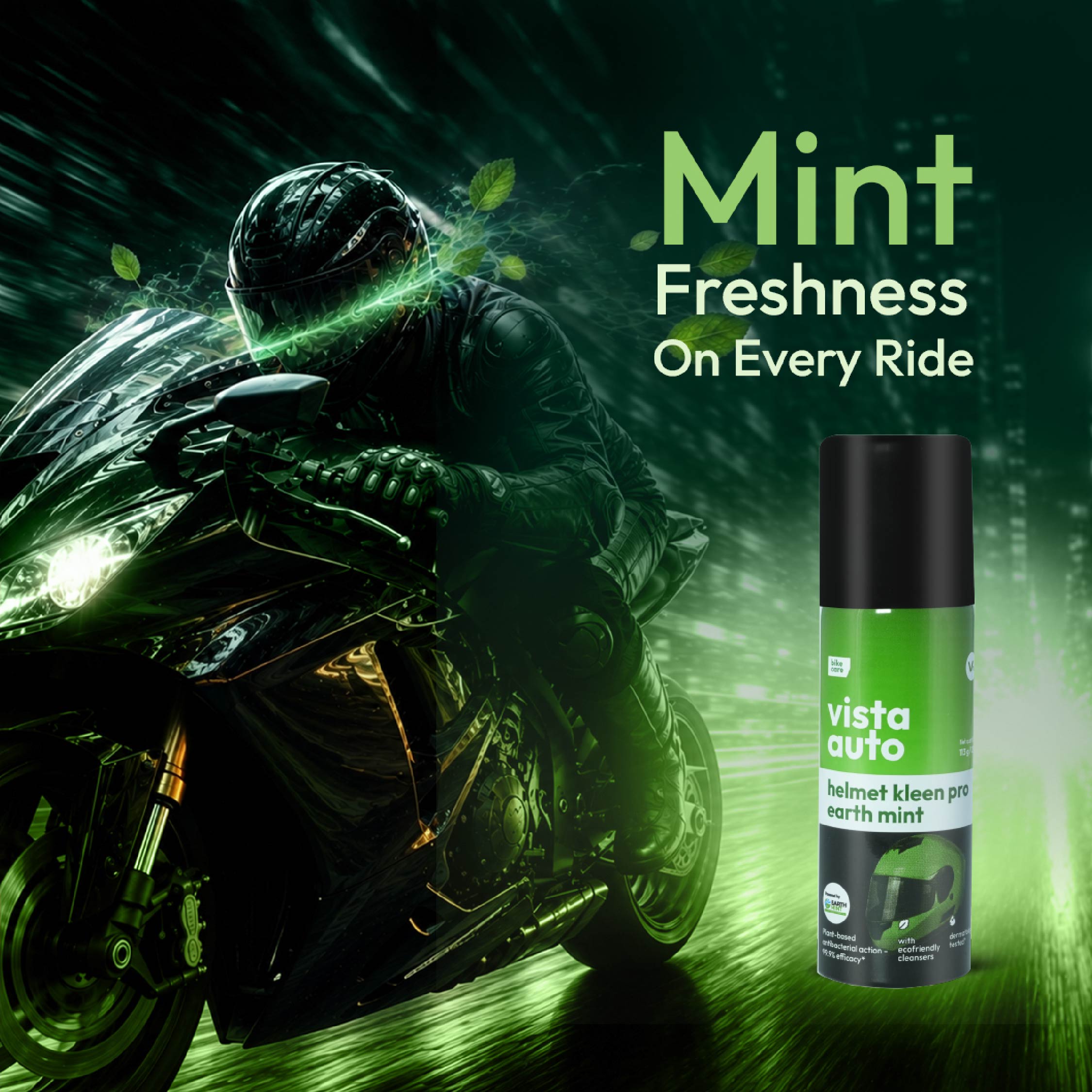 Helmet Kleen Pro – Earth Mint 125 ml | Helmet Cleaner Spray for Bike Helmets | Helmet Deodorizer | Removes Sweat Smell | Antibacterial Helmet Freshener | Natural Plant-Based Formula