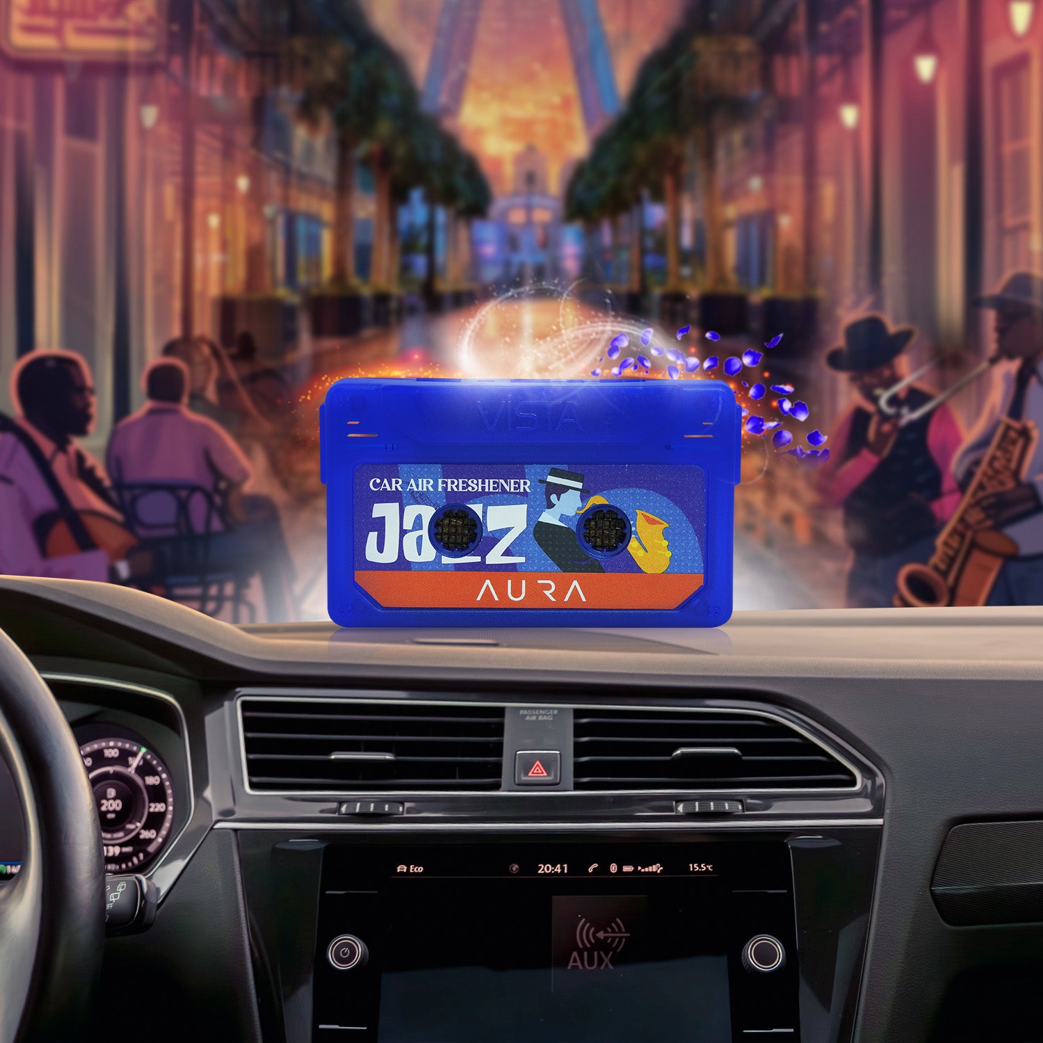 Aura Hip Hop, Retro, Jazz | Pack of 3 Car Air Freshener – Cassette Style Dashboard Perfume | Long-Lasting Wooden Block Car Fragrance | 26g Each