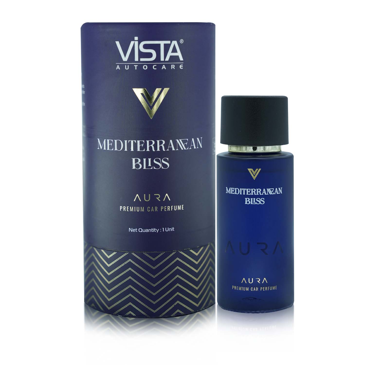 Vista Aura Premium Car Perfume - Mediterranean Bliss 50 ml with 2 Hanging Boards | Long Lasting Car Air Freshener Luxury Perfume | 600+ Sprays | Hanging Freshener