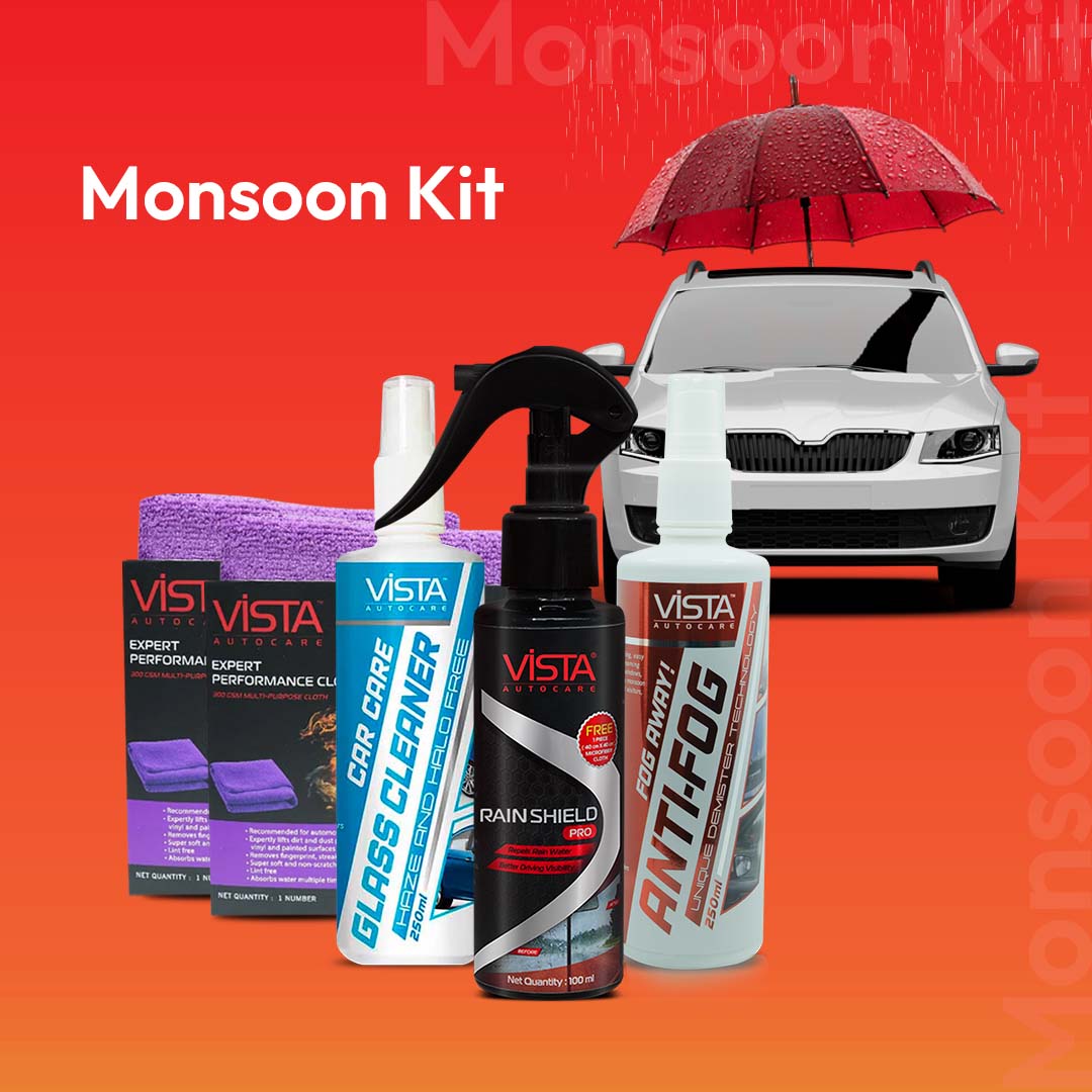 Monsoon Car Kit - CK10 | Pack of 4 Rain & Fog Protection Bundle | Hydrophobic Coating & Clear Vision