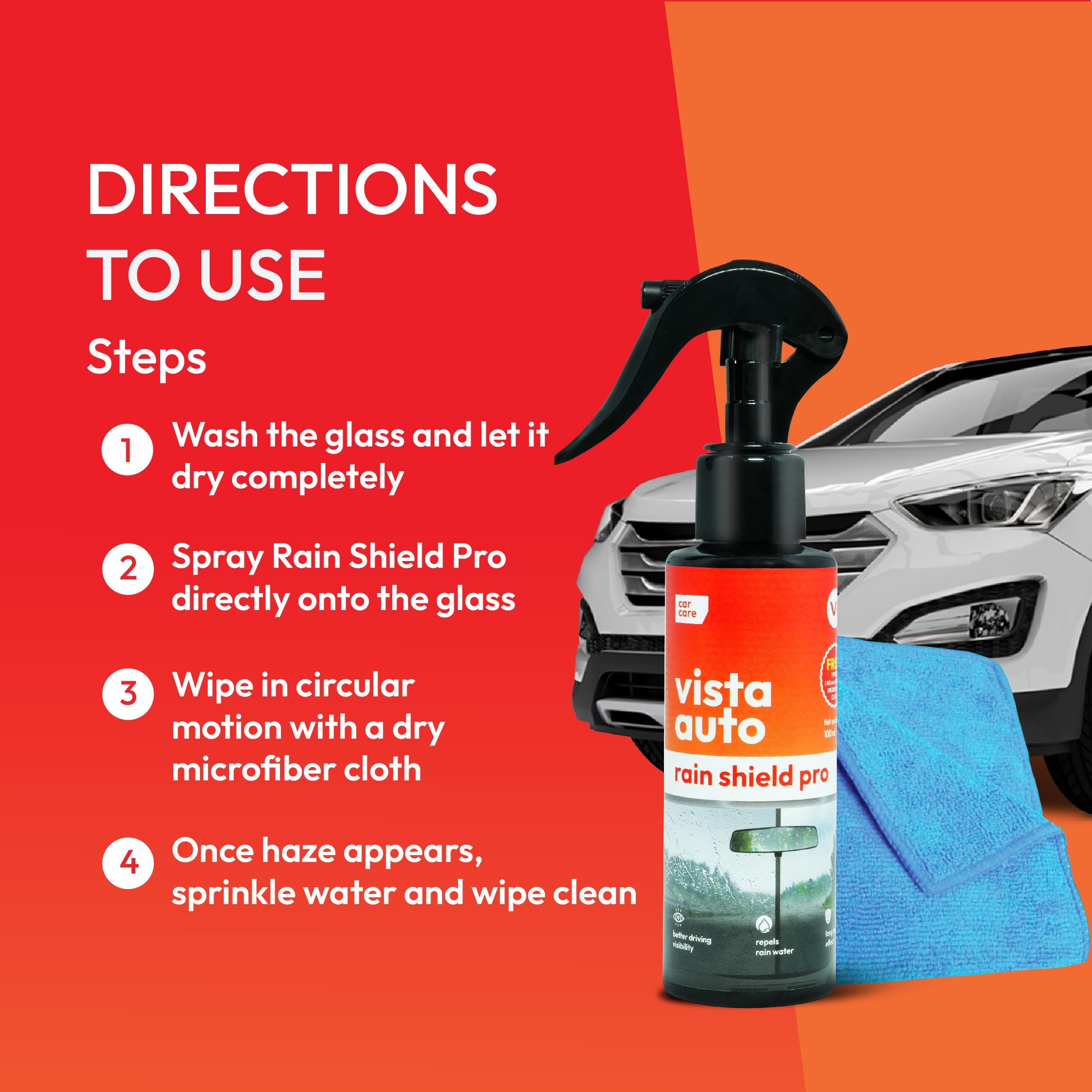 Rain Shield Pro 100ml Car Windshield Water Repellent Coating Spray with Microfiber Cloth | Hydrophobic Glass Coating