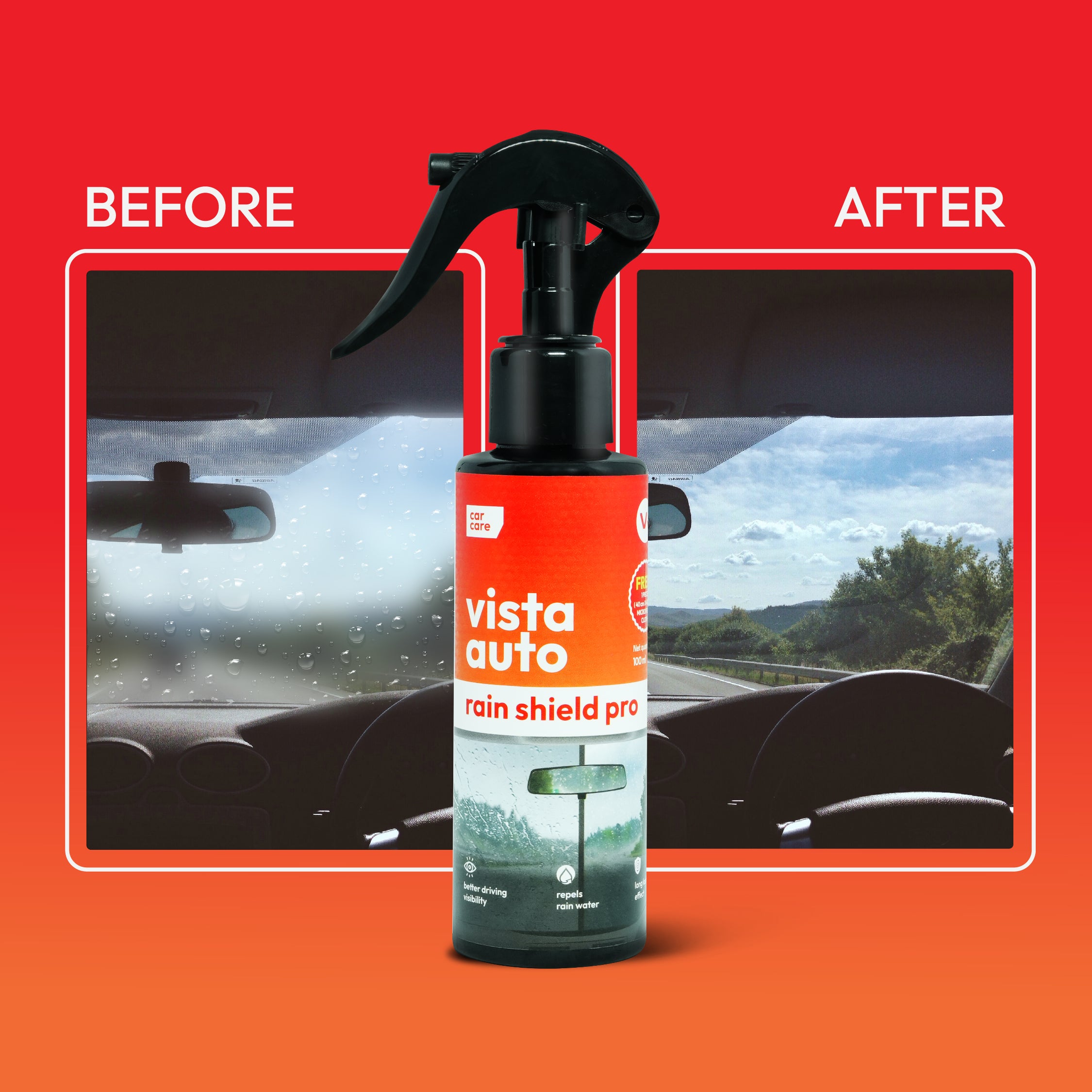 Rain Shield Pro 100ml Car Windshield Water Repellent Coating Spray with Microfiber Cloth | Hydrophobic Glass Coating