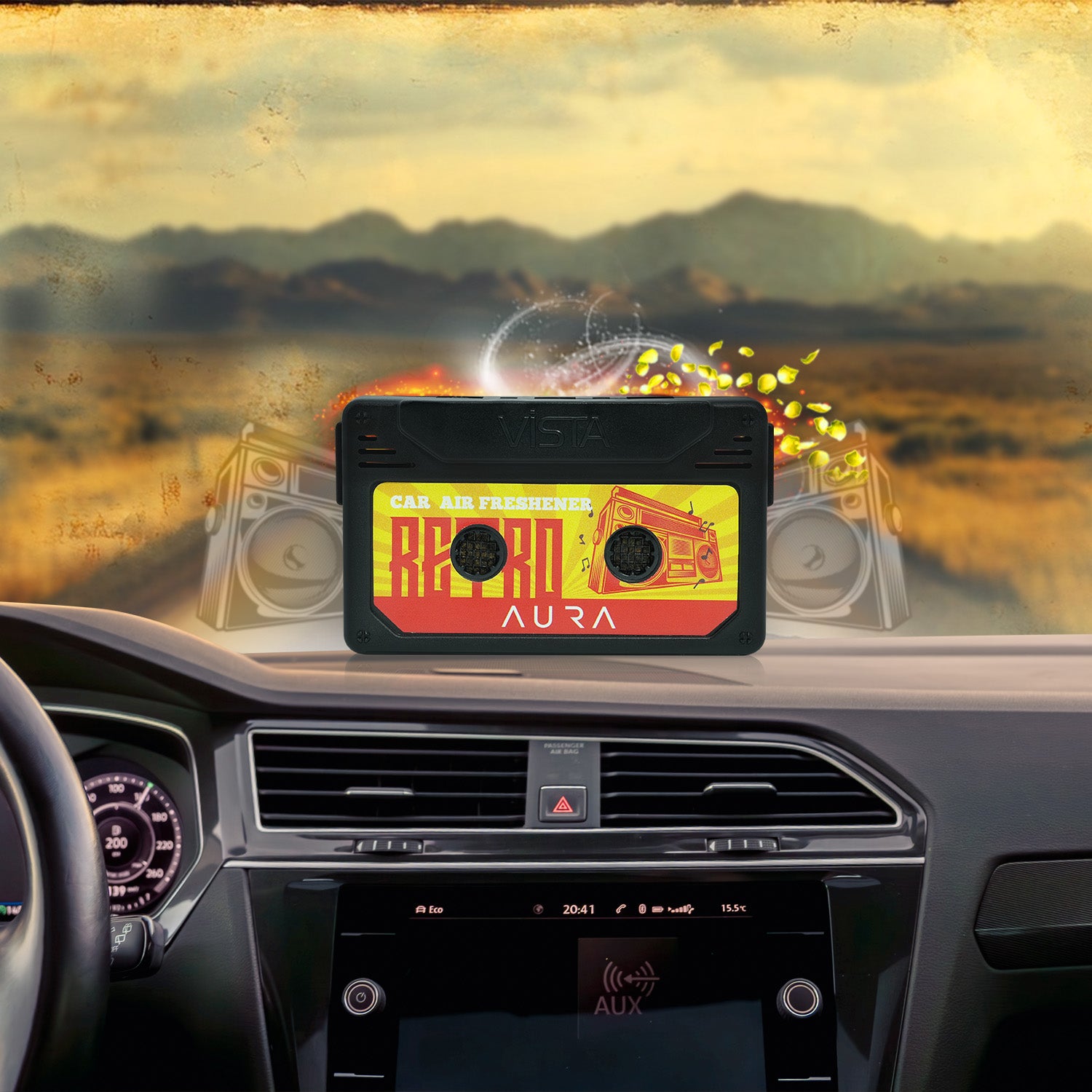 Aura Hip Hop, Retro, Jazz | Pack of 3 Car Air Freshener – Cassette Style Dashboard Perfume | Long-Lasting Wooden Block Car Fragrance | 26g Each