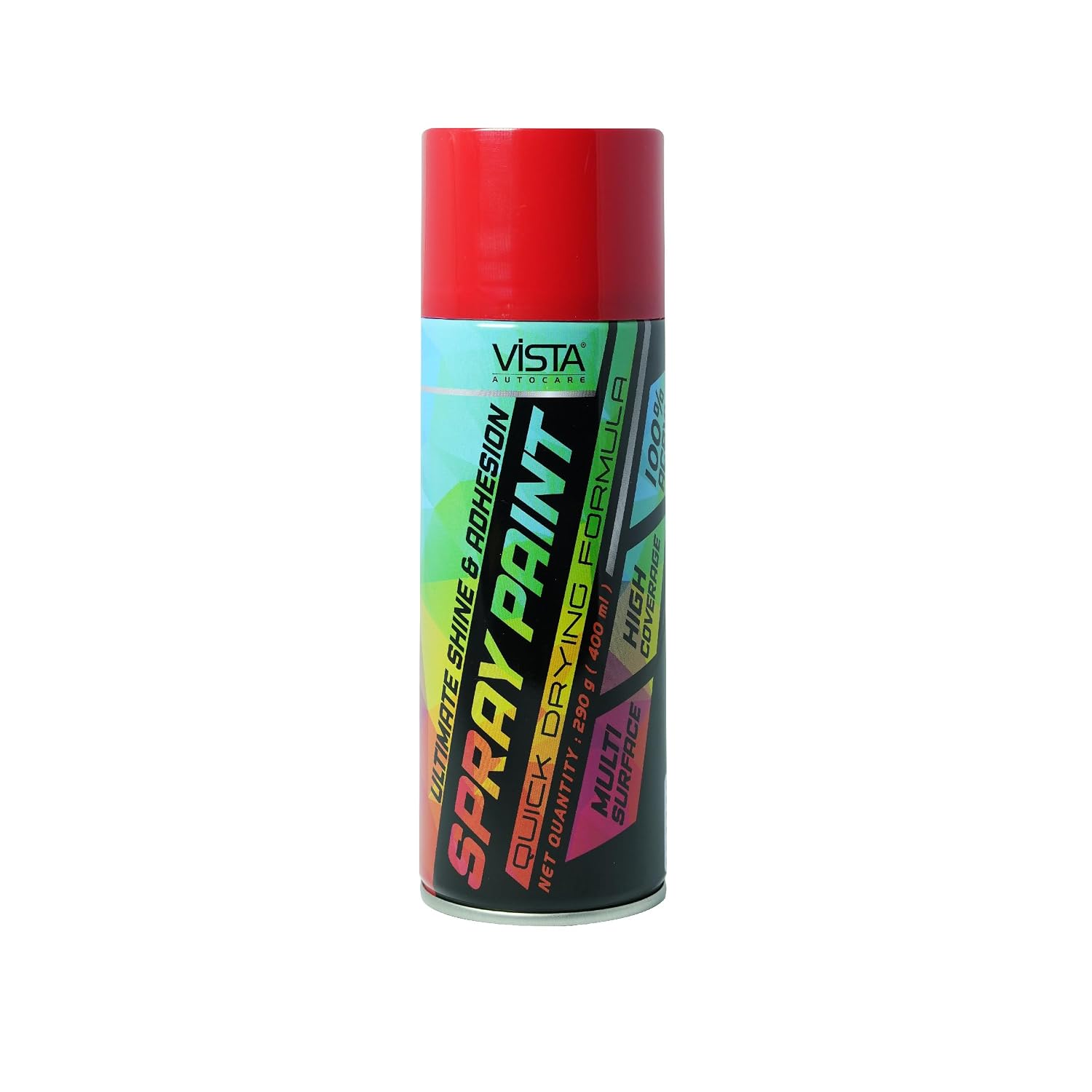 Vista Auto Care DIY Acrylic Spray Paint (Pure Red, 400 ml) | Quick Drying Gloss Finish Aerosol for Metal, Wood & Walls
