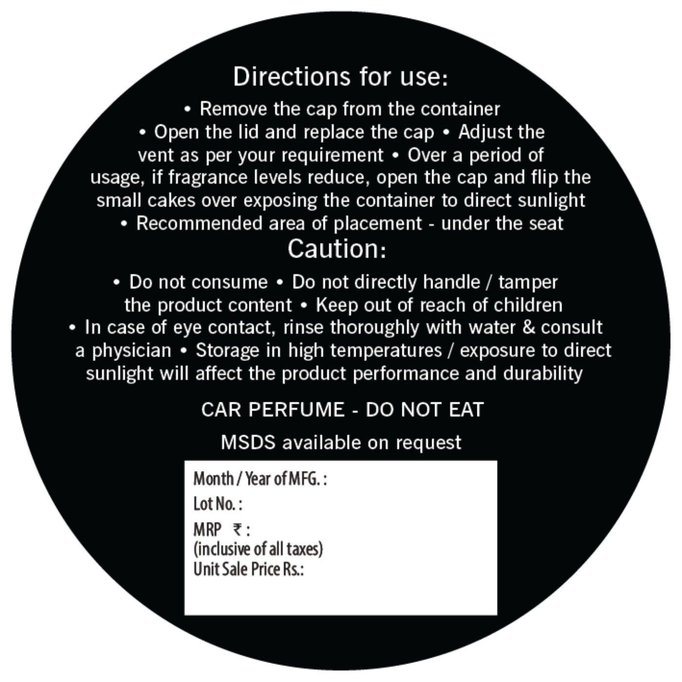 Remove the cap from the container. Open lid and replace the cap. Adjust the vent as per your requirement. As fragrance reduces over the period of usage, open the cap and flip the small cakes over exposing the container to direct sunlight.
