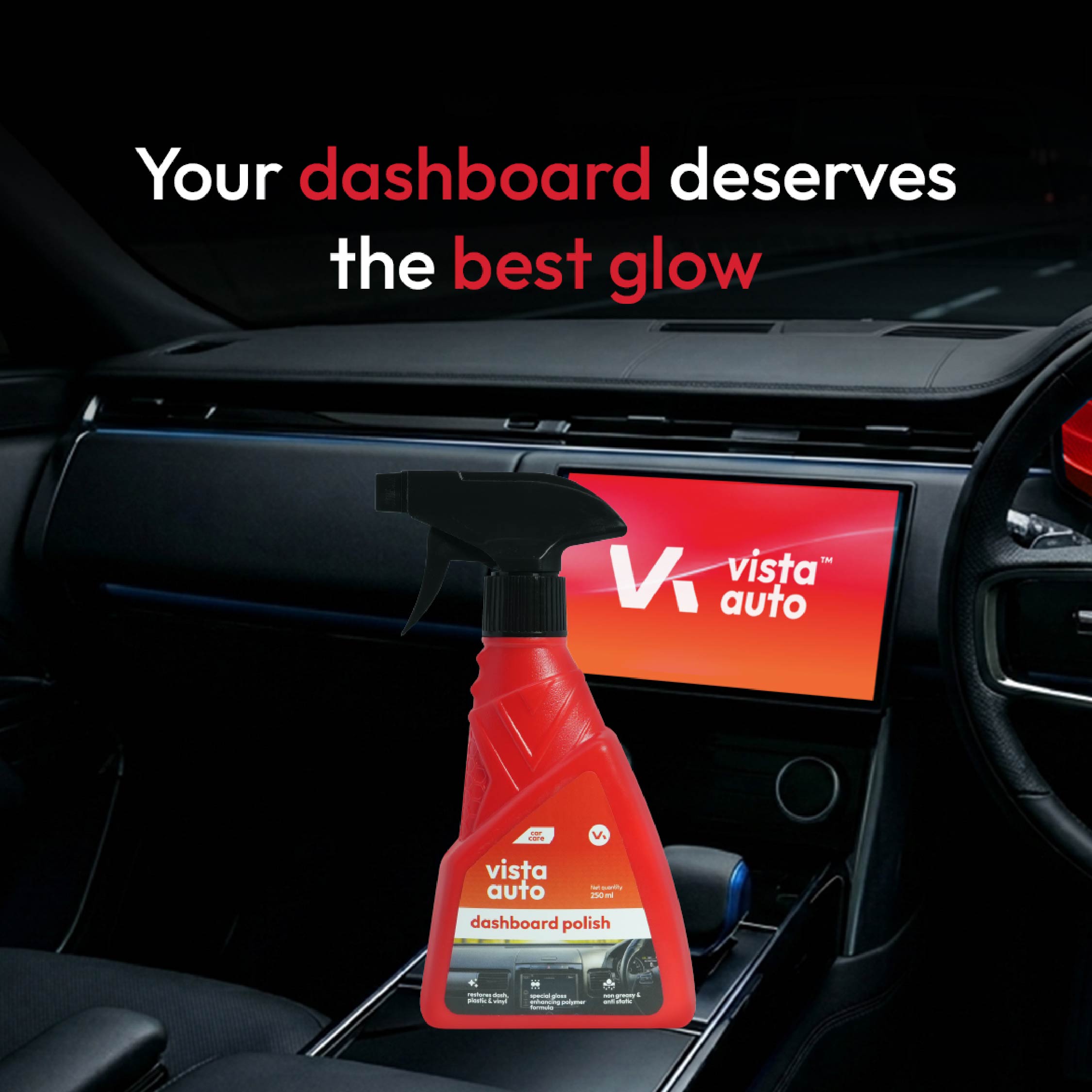 Dashboard Polish 250 ml for Car | UV Protection, Dust-Repellent, Matte Finish for Vinyl, Plastic & Rubber