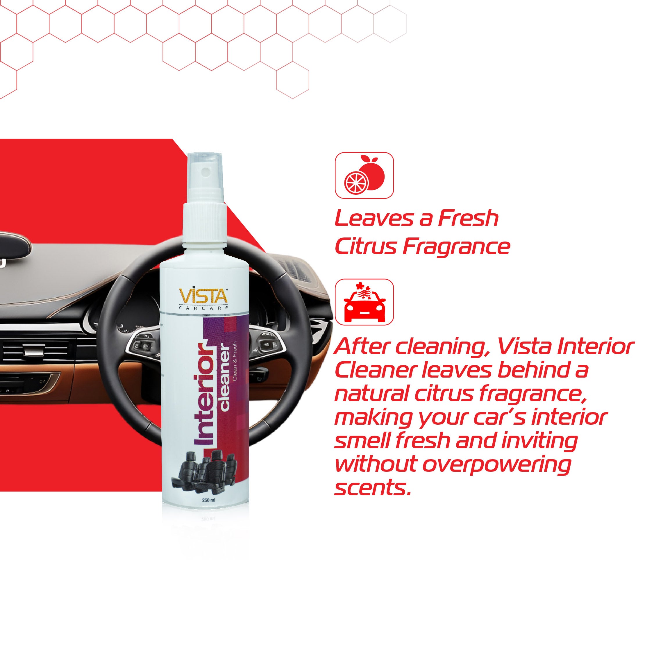 Vista Auto Care Interior Cleaner 250ml | Multi-Surface Stain Remover with Citrus Fragrance