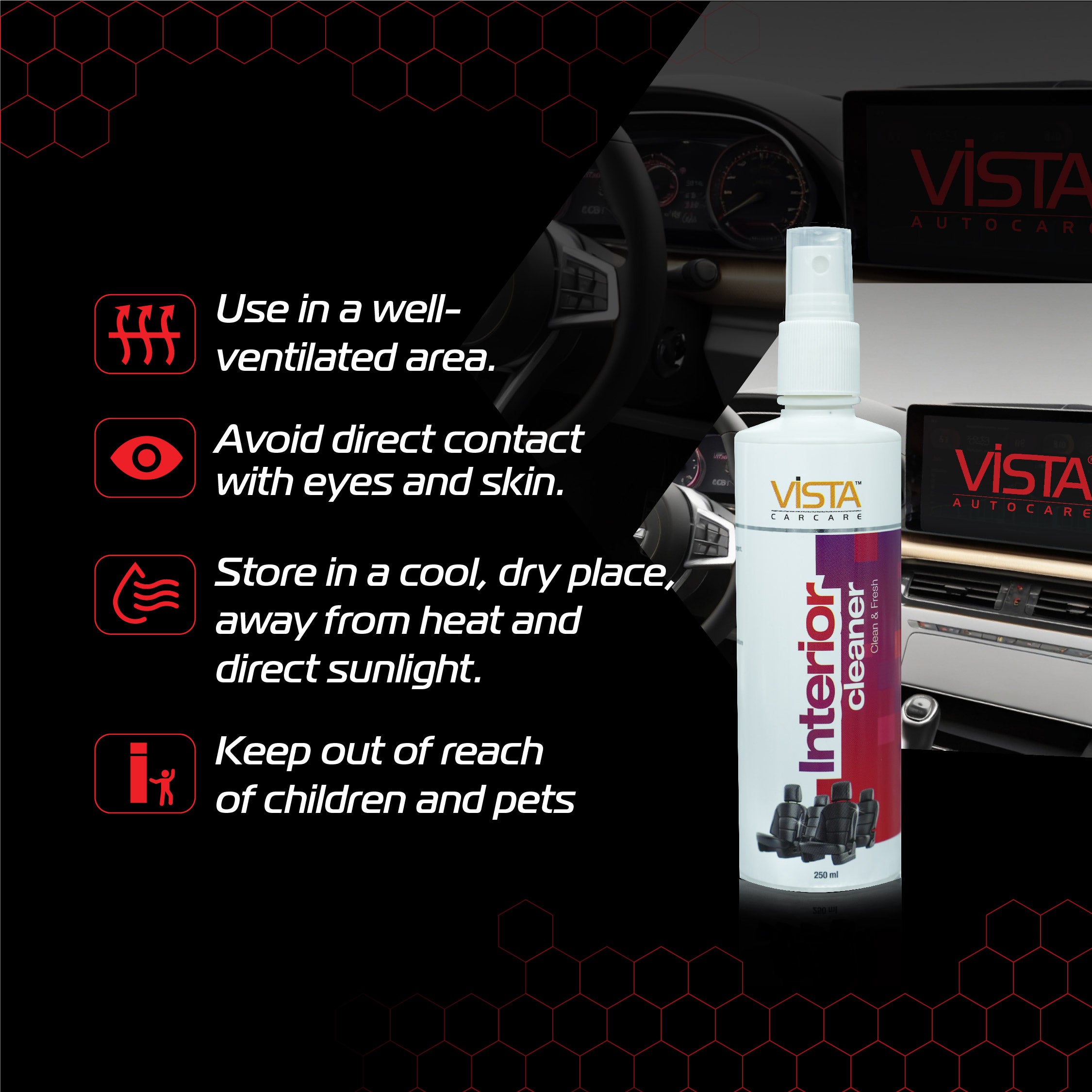 Vista Auto Care Interior Cleaner 250ml | Multi-Surface Stain Remover with Citrus Fragrance