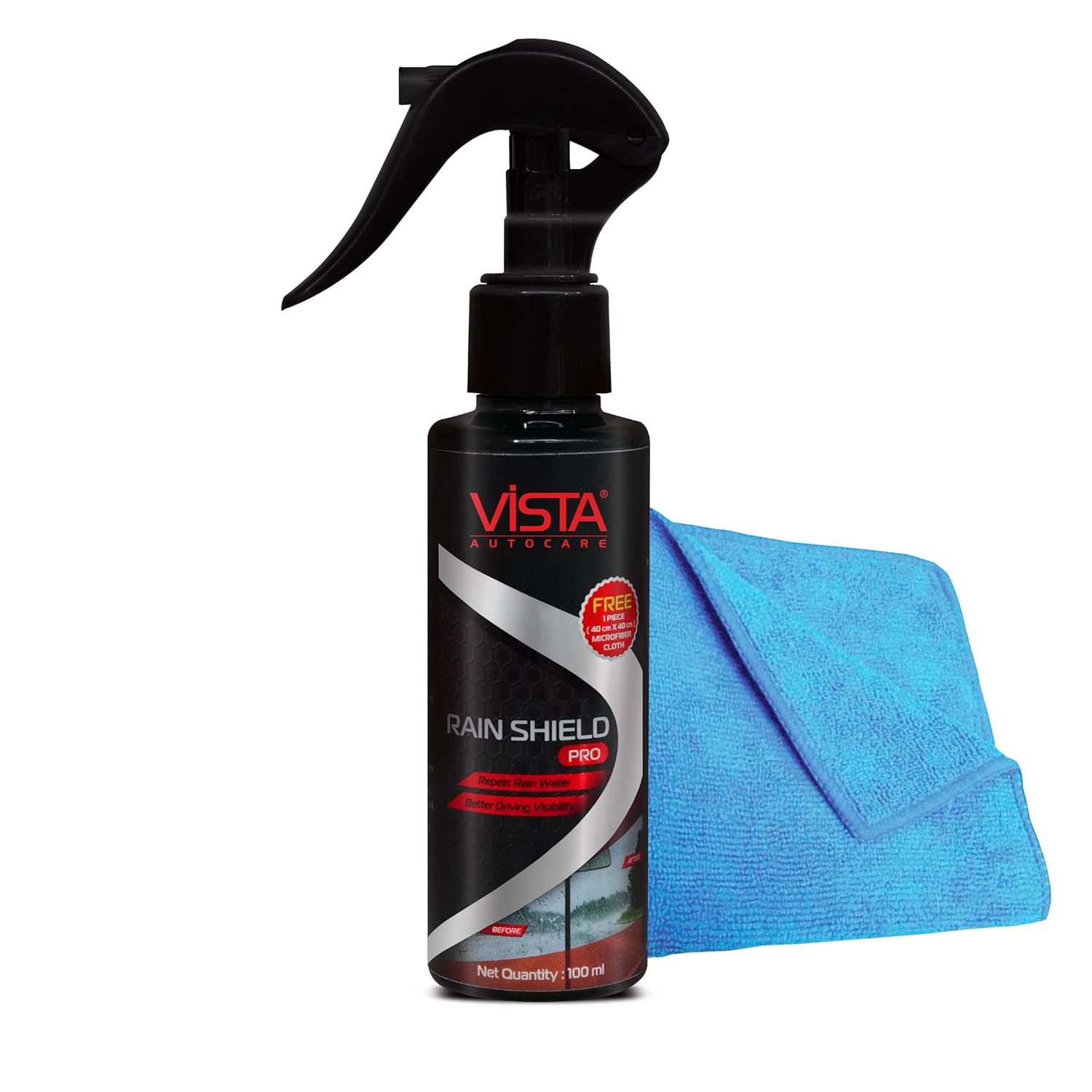 Rain Shield Pro 100ml Car Windshield Water Repellent Coating Spray with Microfiber Cloth | Hydrophobic Glass Coating