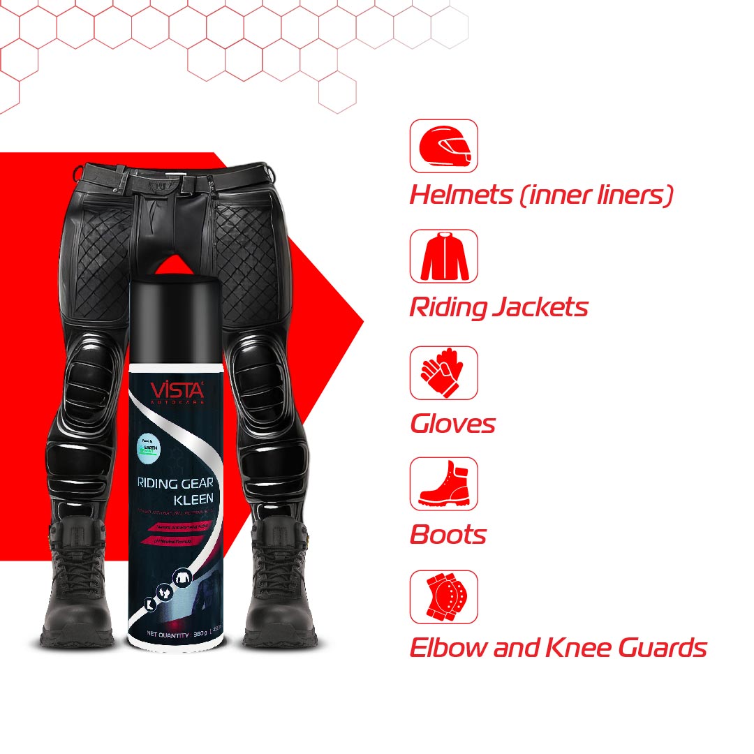 Riding Gear Kleen 450 ml | Riding Gear Cleaner Foam Spray | Antibacterial | For Bike Helmet, Jackets, Pants, Gloves, Shoes | Removes Dirt & Odor | Refreshing Mint Fragrance