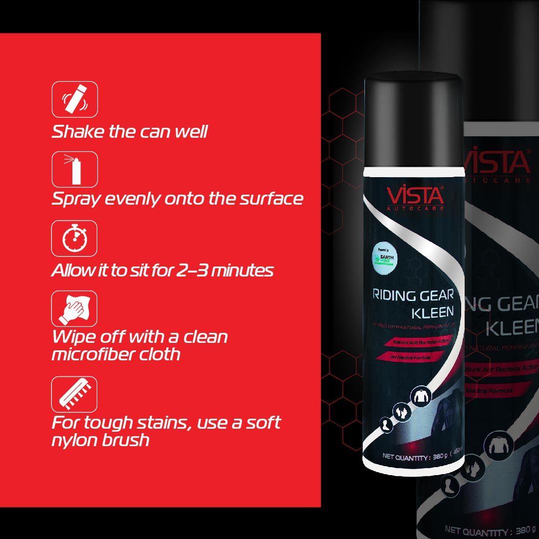 Riding Gear Kleen 450 ml | Riding Gear Cleaner Foam Spray | Antibacterial | For Bike Helmet, Jackets, Pants, Gloves, Shoes | Removes Dirt & Odor | Refreshing Mint Fragrance