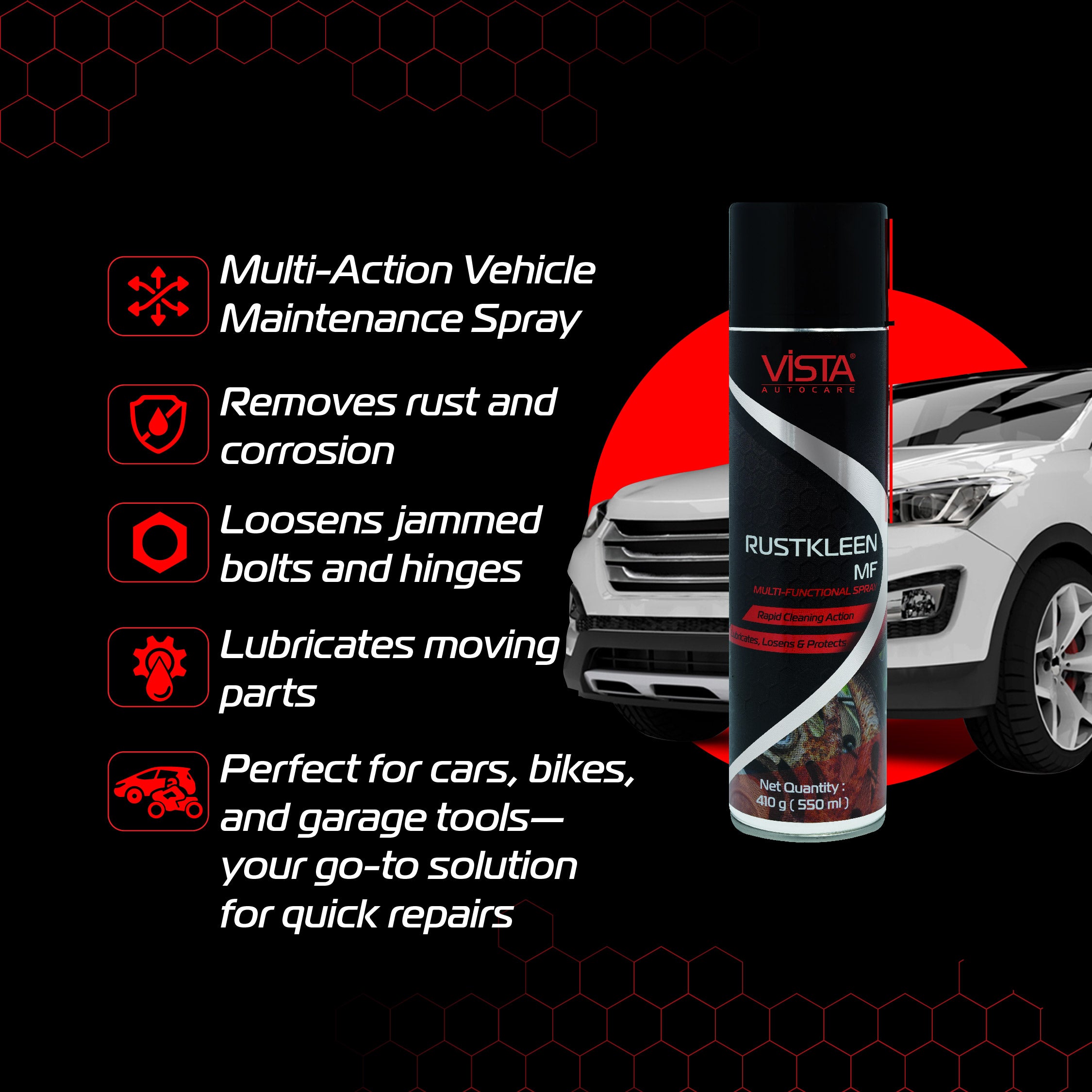 Rustkleen MF 550ml Rust Remover & Lubricant Spray for Car & Bike | Loosens Rust, Prevents Corrosion, Eliminates Squeaks, Reduces Friction