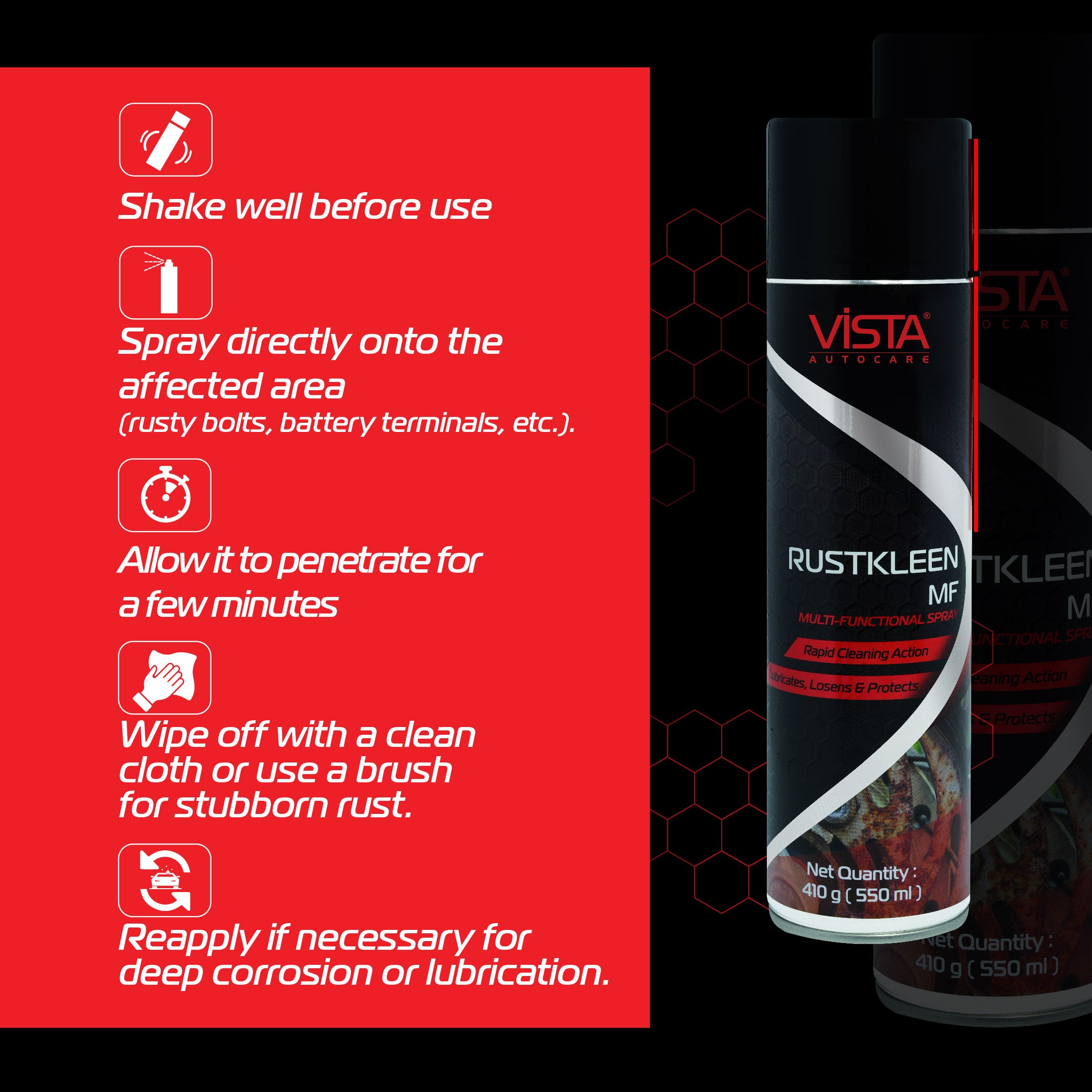 Rustkleen MF 550ml Rust Remover & Lubricant Spray for Car & Bike | Loosens Rust, Prevents Corrosion, Eliminates Squeaks, Reduces Friction