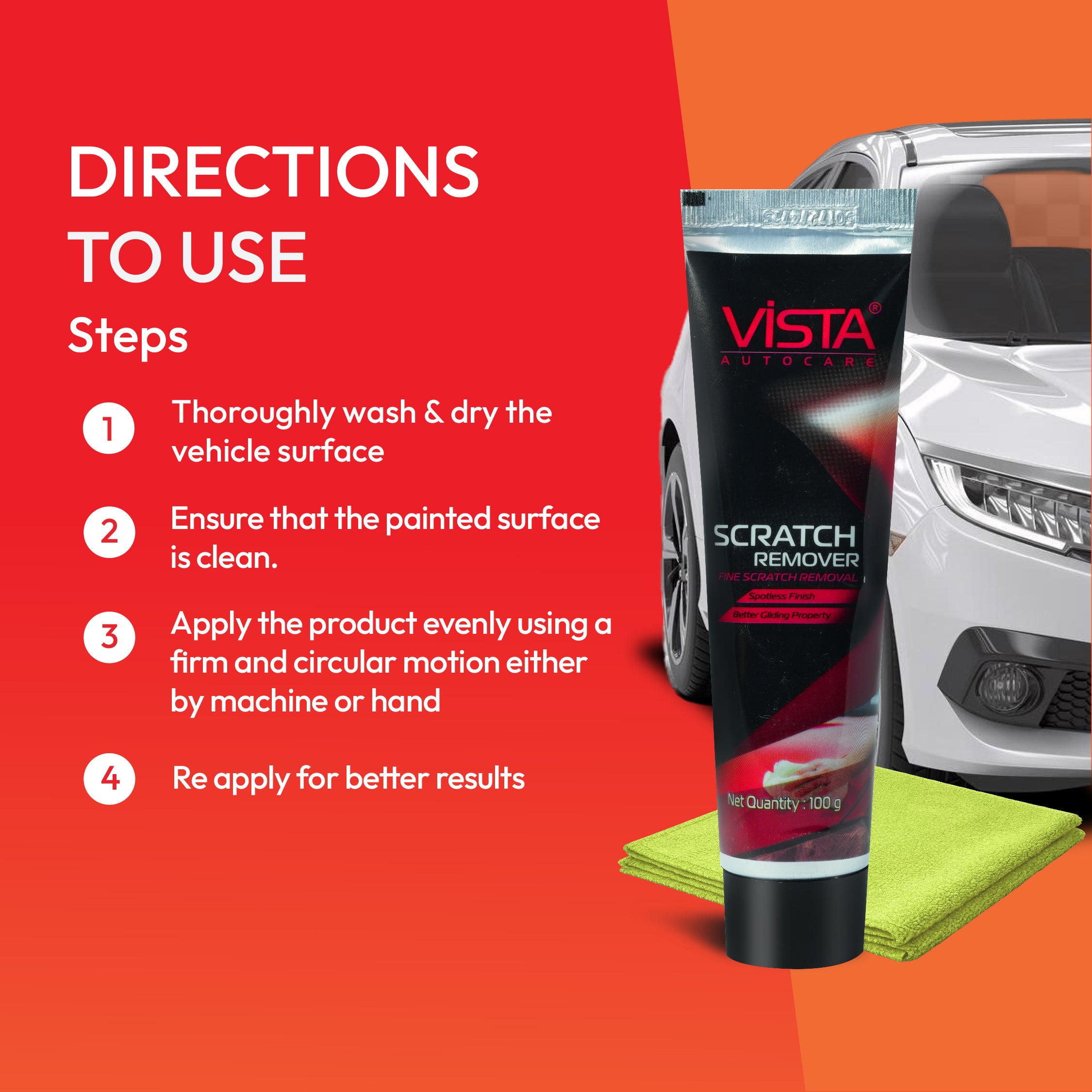 Vista Auto Scratch Remover 100g with Microfiber Cloth