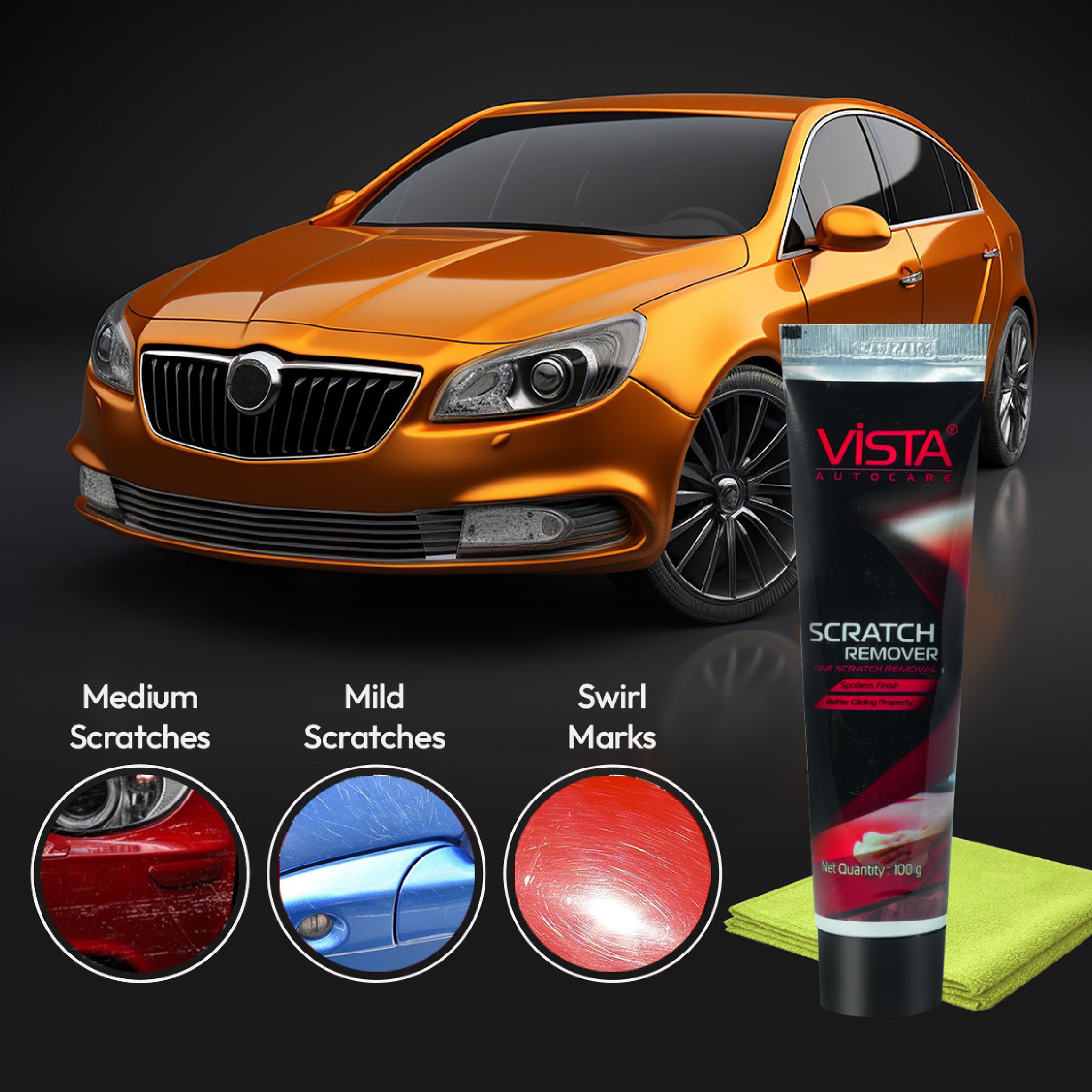Vista Auto Scratch Remover 100g with Microfiber Cloth