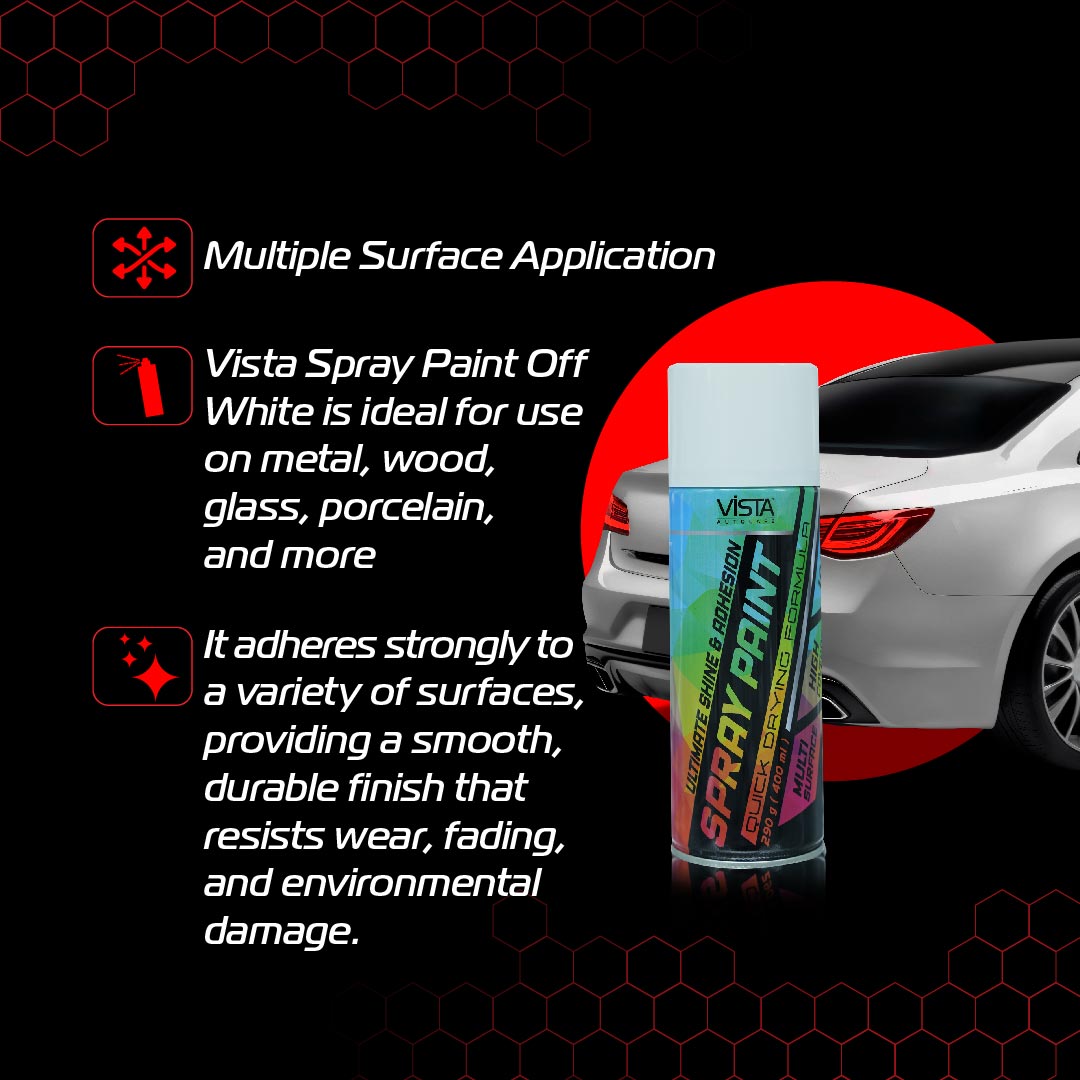 Vista Auto Care Spray Paint 400 ml (290 g) Quick Drying with Gloss finish for Metal, Wood, Walls | DIY Acrylic Spray Paint (Off White)