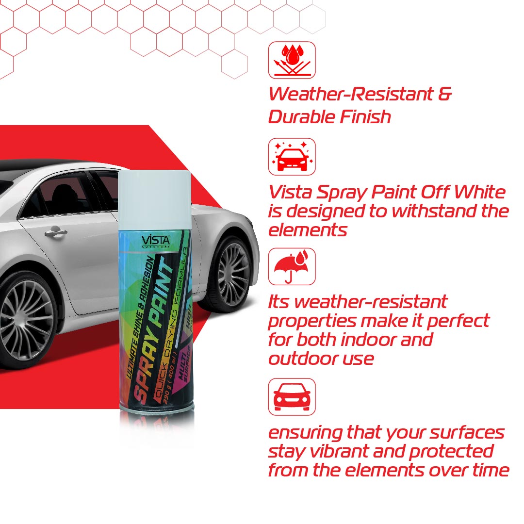 Vista Auto Care Spray Paint 400 ml (290 g) Quick Drying with Gloss finish for Metal, Wood, Walls | DIY Acrylic Spray Paint (Off White)