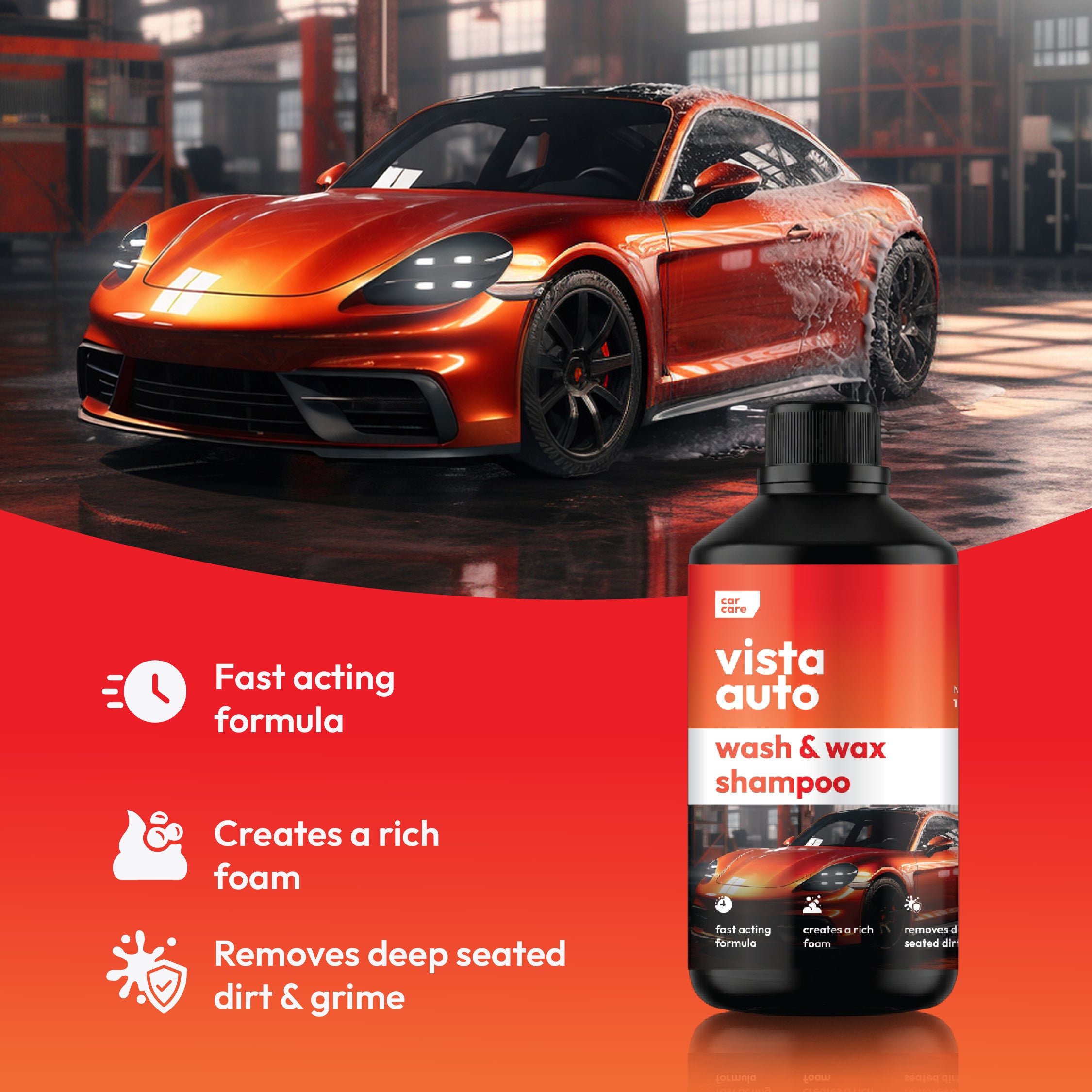 Vista Auto Wash & Wax Shampoo 1000 ml For Car & Bike