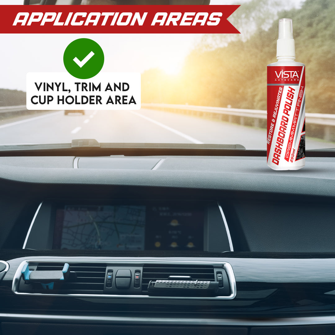 Dashboard Polish 250 ml for Car | UV Protection, Dust-Repellent, Matte Finish for Vinyl, Plastic & Rubber