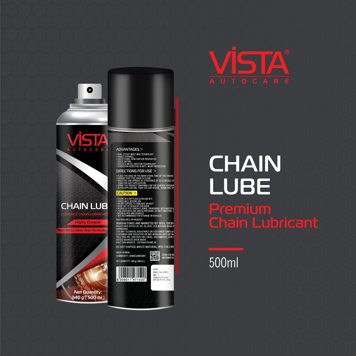 Ensure a smooth gear switching experience, get an improved performance and the ultimate ride experience with powerful molybdenum formulation of Chain Lube. Recommended for O-ring and X-ring chains, it keeps the dirt away from the chain and extends the chain life by minimizing wear and tear.