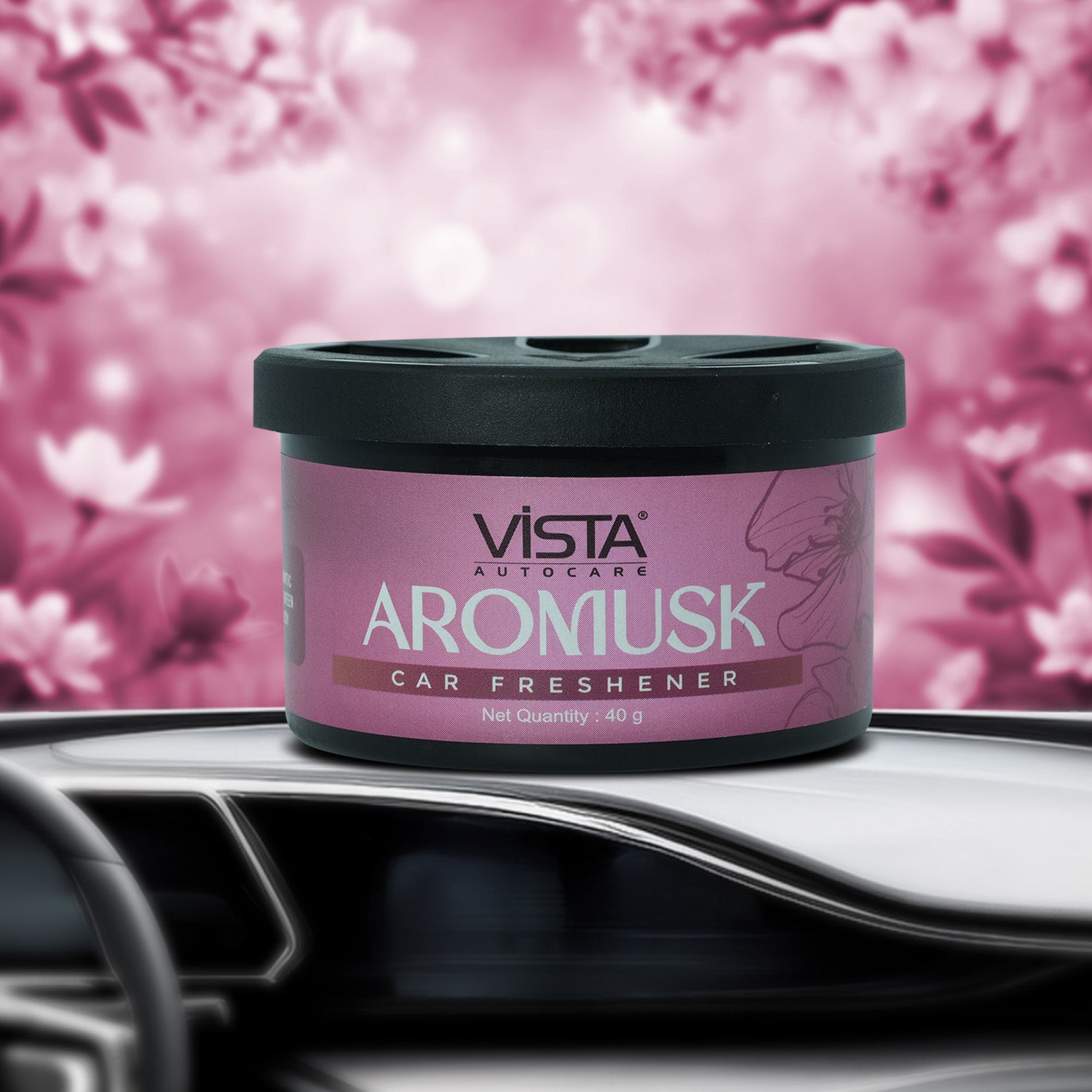 Vista Auto Care | Car Air Freshener – 40 g, Wooden Fiber, Long-Lasting & Refreshing Fragrance to Freshen Up Your Car – Odor Eliminator & Car Accessories (AURA AROMUSK)