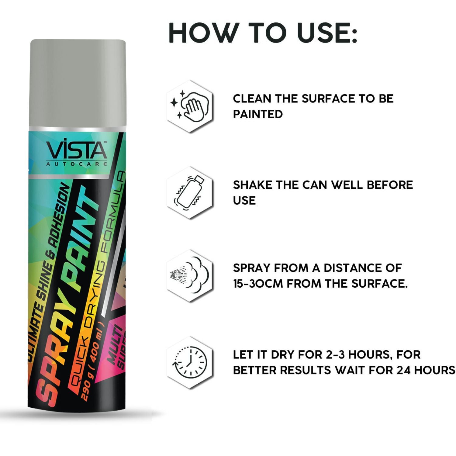 VISTA SPRAY PAINT BRIGHT CROME 400 ml (290 g) | Quick Drying with Gloss finish for Metal, Wood, Walls | Acrylic SprayPaints