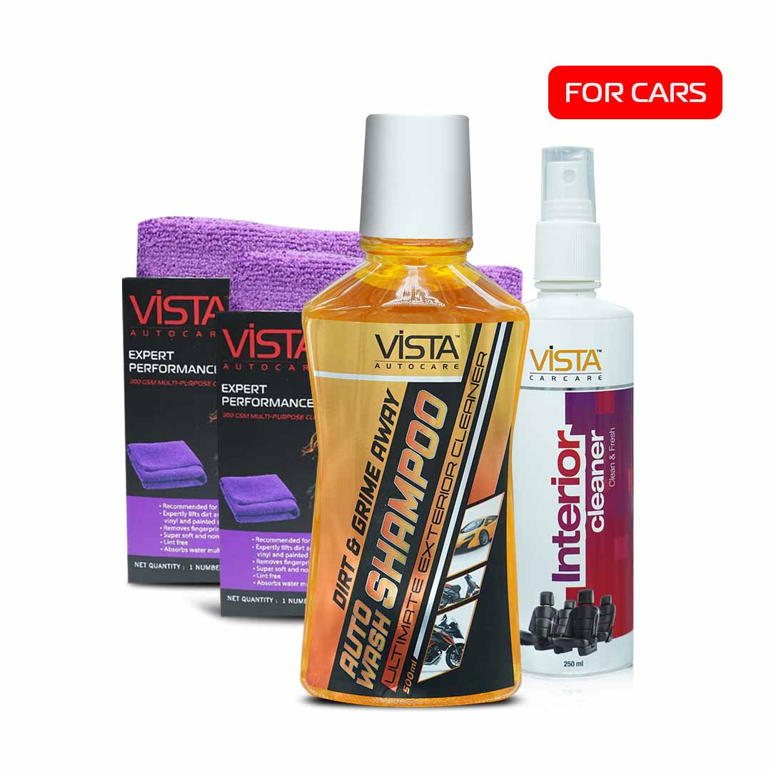 Car Cleaner Kit Standard | Pack of 3 Basic Cleaning Bundle | Exterior Wash & Interior Care