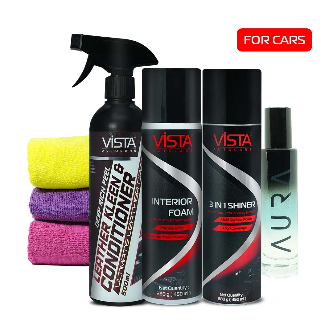 Car Interior & Leather Seat Cleaner Kit - Premium | 5-Piece Complete Car Interior Detailing Bundle with Freshener