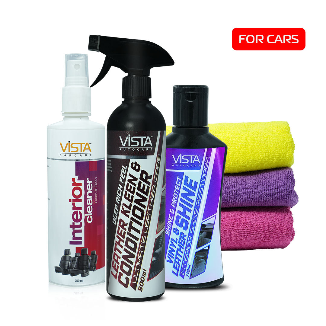 Car interior & Leather Seat cleaner Kit- Standard | Pack Of 4 | Clean and Shine - Leather Seats, Vinyl & Dashboard