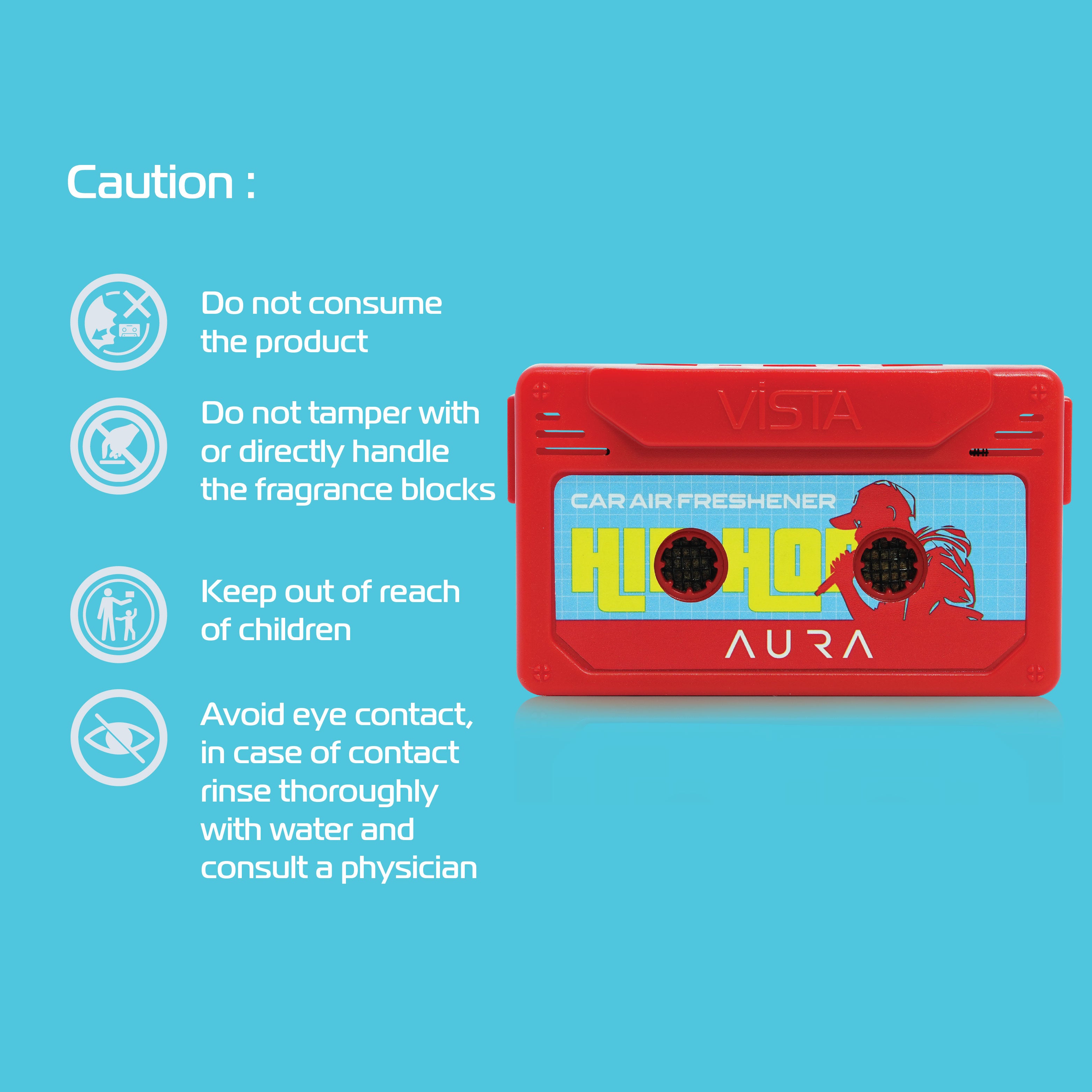 Aura Hip Hop Car Air Freshener – Cassette Style Dashboard Perfume | Long-Lasting Wooden Block Car Fragrance | Fresh Urban Vibe - 26g