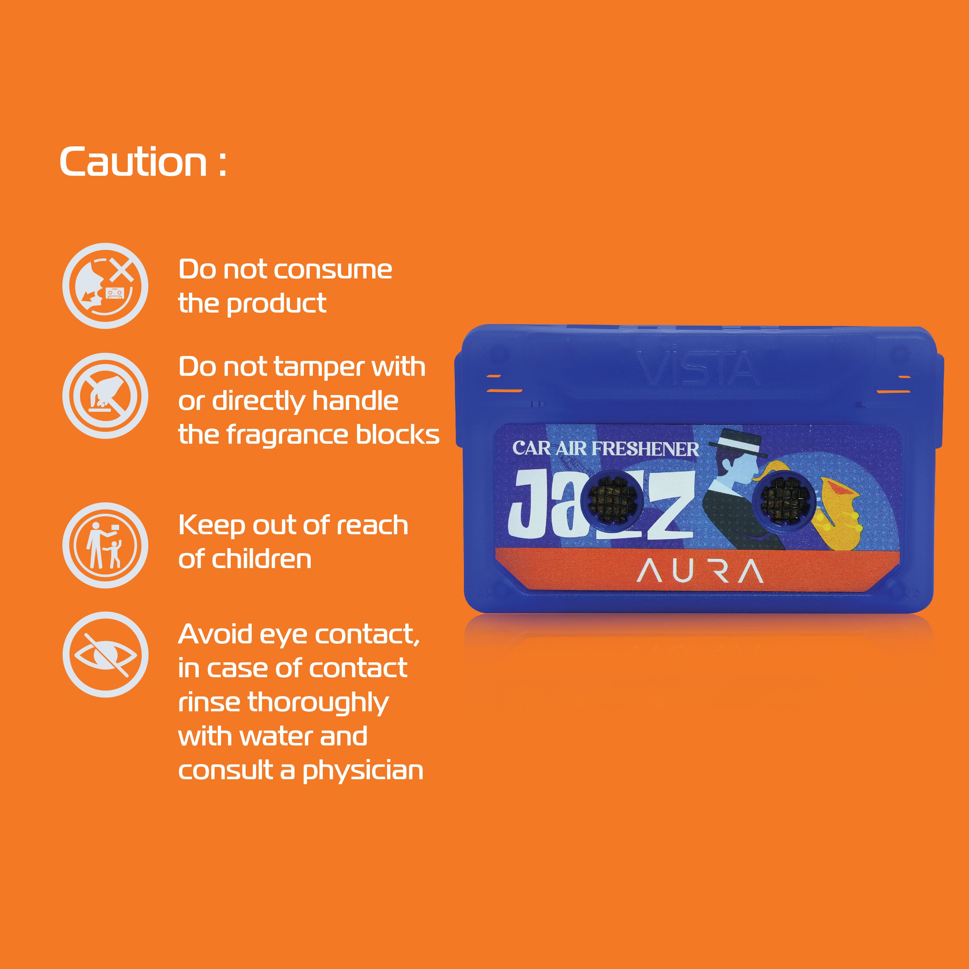 Aura Jazz Car Air Freshener – Cassette Style Dashboard Perfume | Long-Lasting Wooden Block Car Fragrance | Feel the Rhythm, Breathe the Vibe - 26g
