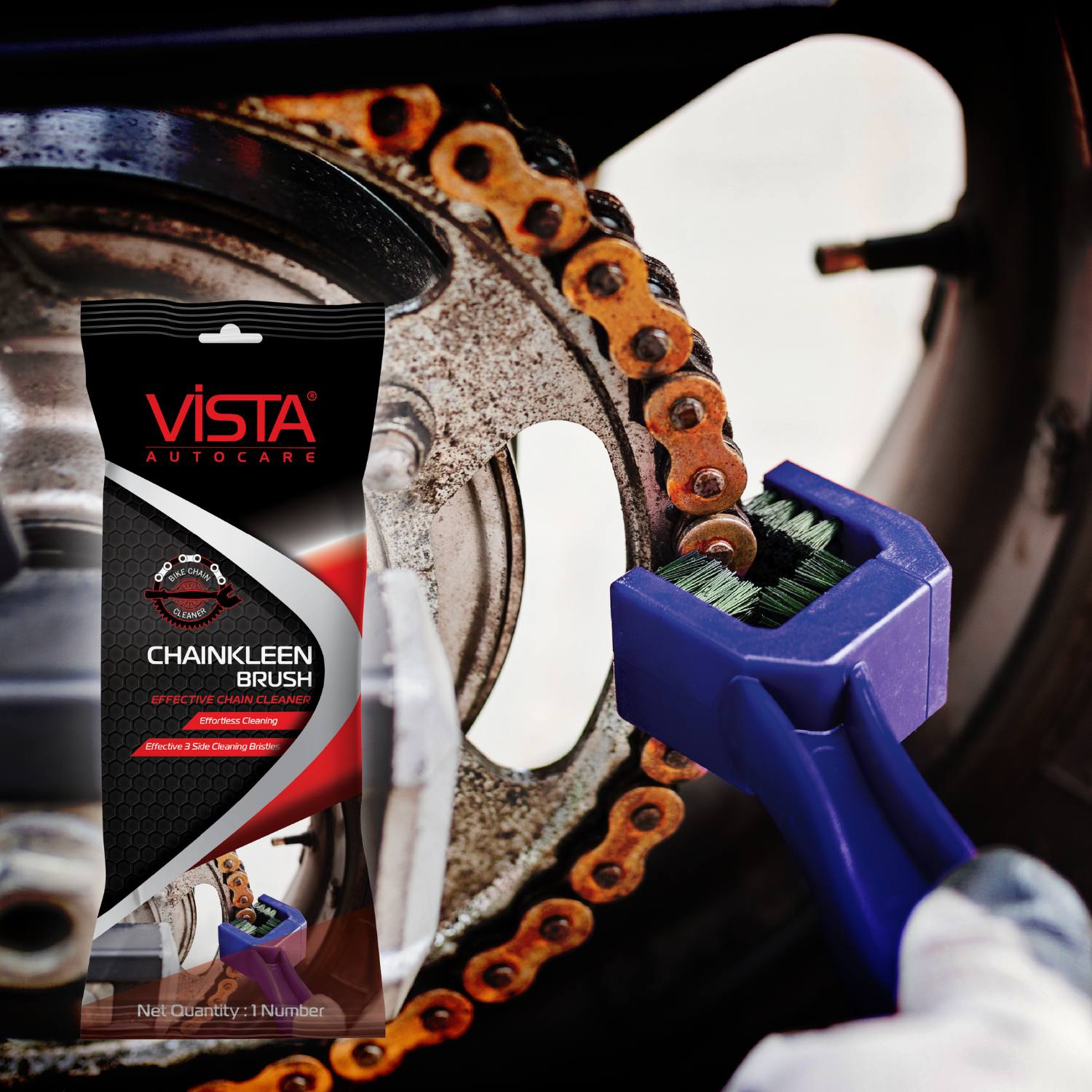 Vista Auto Care Chain Cleaner Brush, your ultimate tool for maintaining a spotless and efficient bike and bicycle chain. Keep your ride smooth and extend the life of your chain with our top-of-the-line cleaning solution.